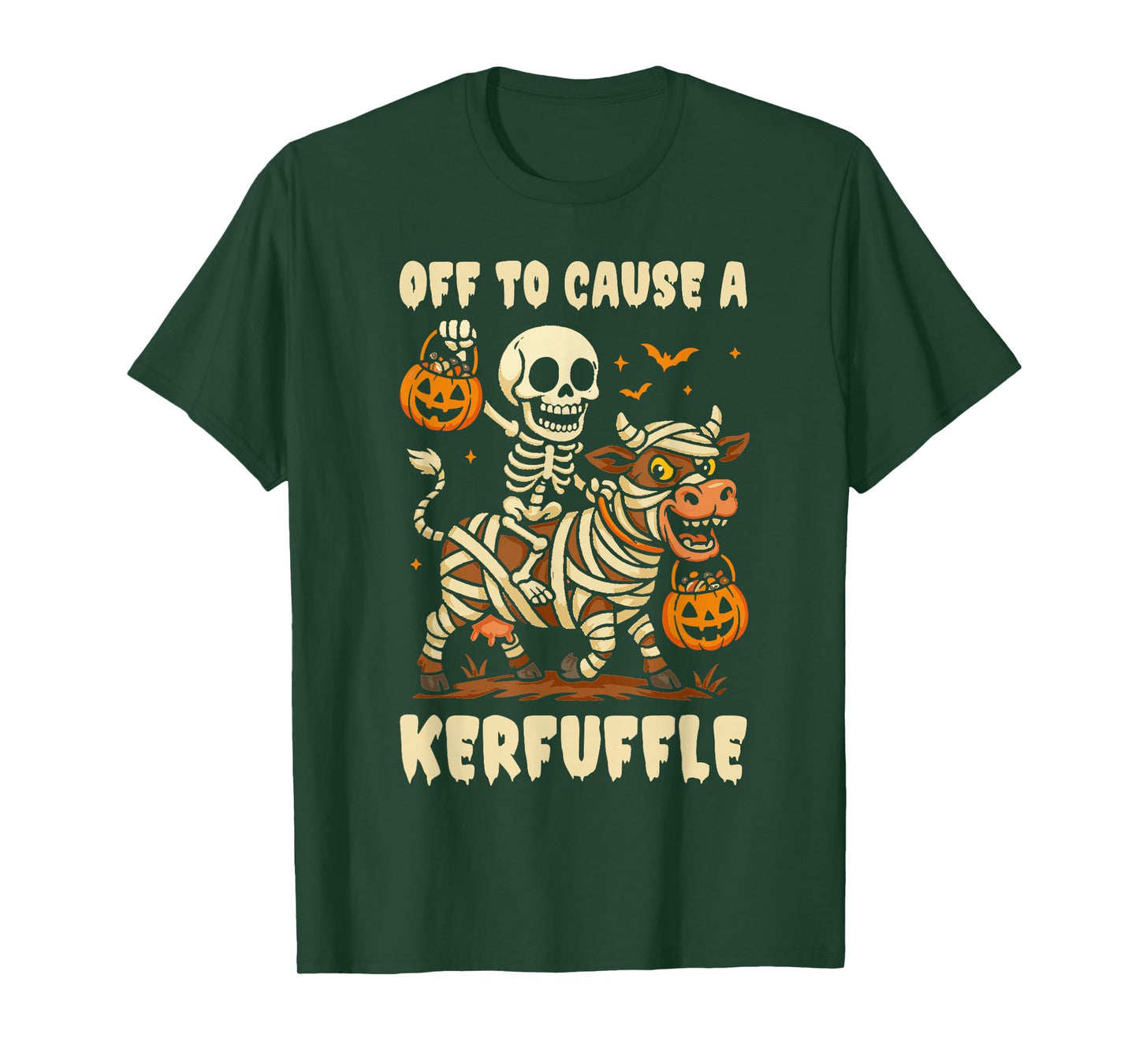 Off to Cause A Kerfuffle Funny Skeleton Riding Cow Halloween T-Shirt