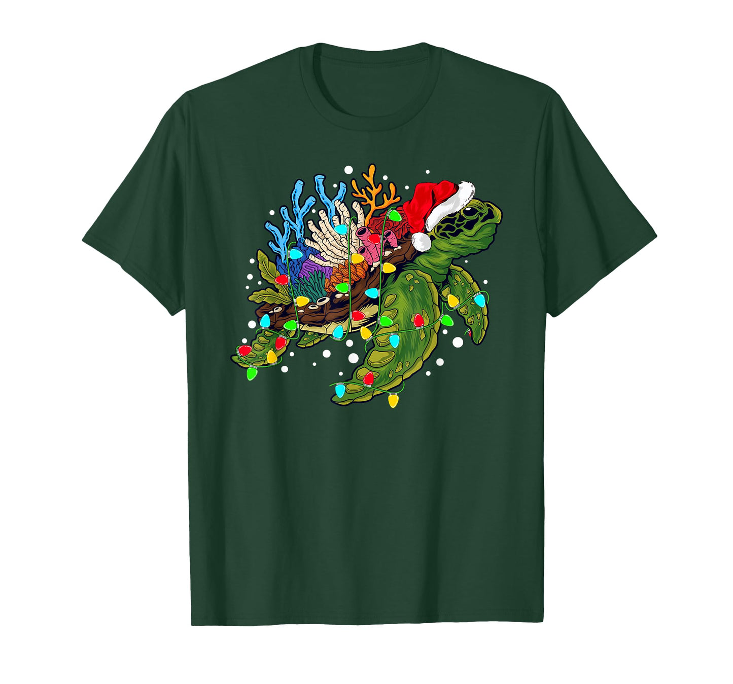 Sea Turtle Christmas Lights Funny Santa Hat Xmas T-Shirt