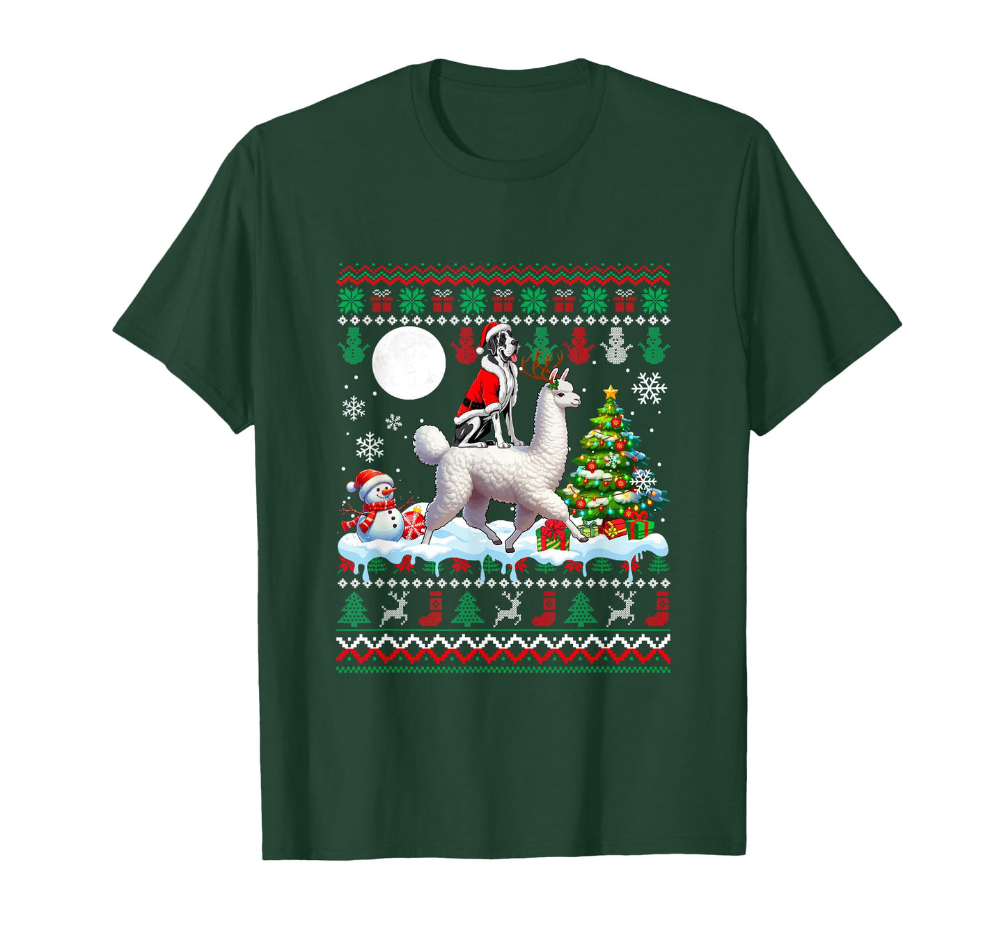 Santa Great Dane Riding Llama Sweater Christmas Owner Kids T-Shirt