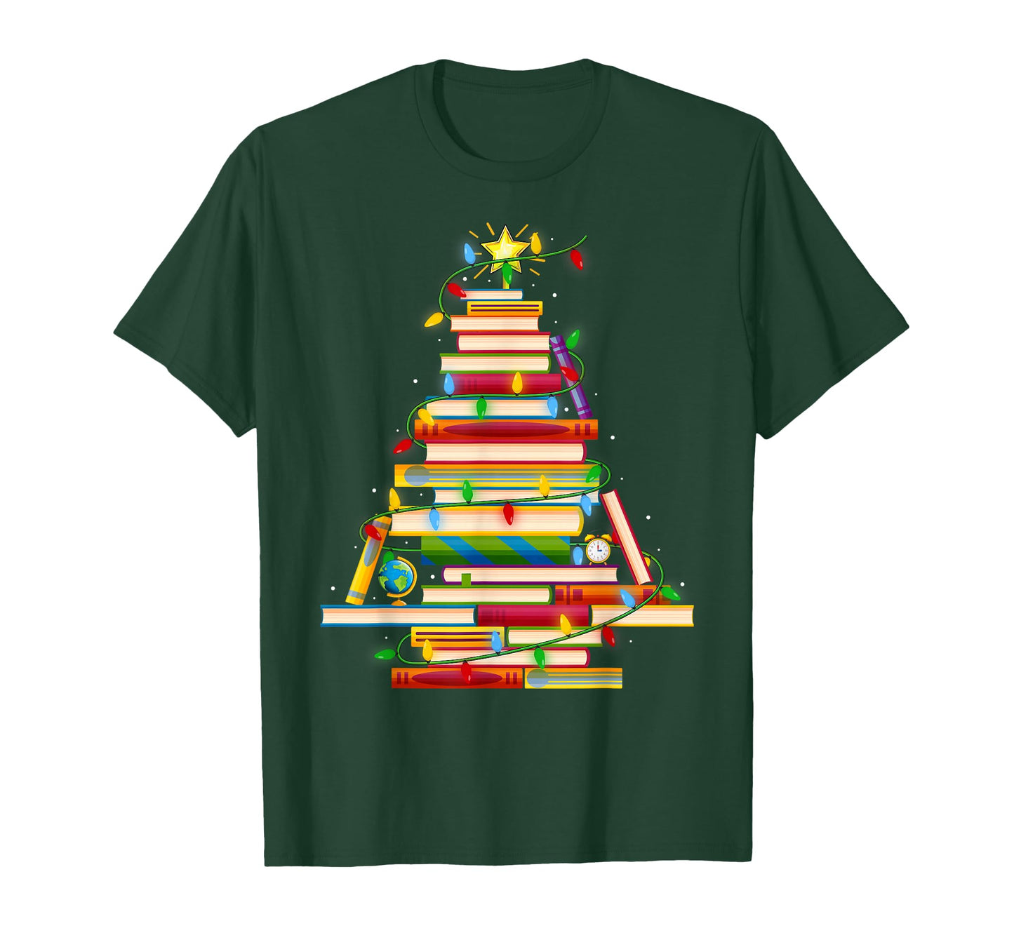Book Christmas Tree Lights Book Lover Librarian Teacher Xmas T-Shirt