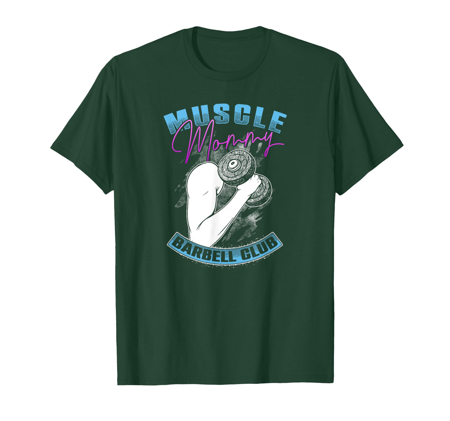Retro Blue Pink Muscle Mommy Barbell Lifting Club T-Shirt
