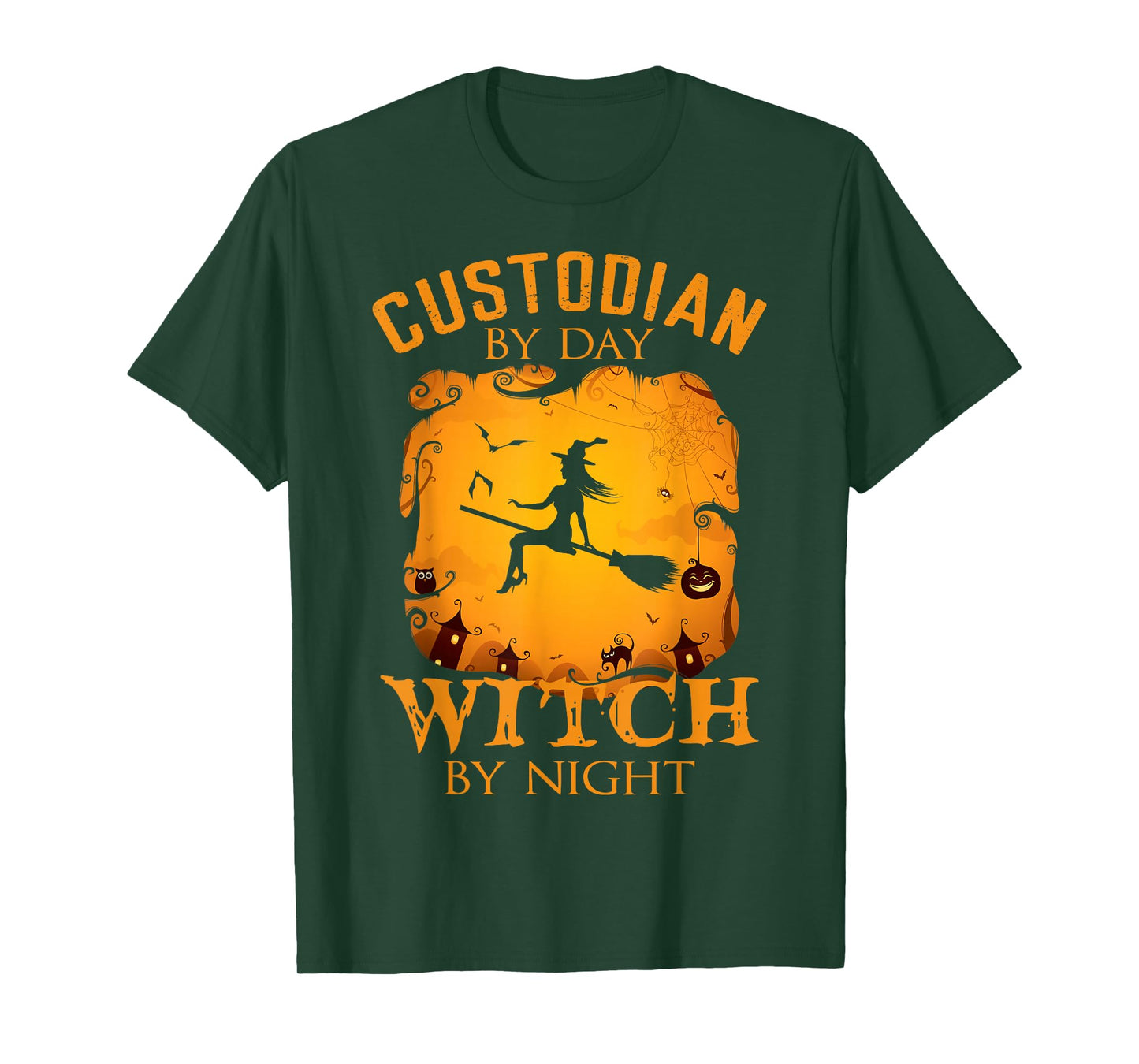 Custodian by Day Witch by Night Halloween Fun T-Shirt
