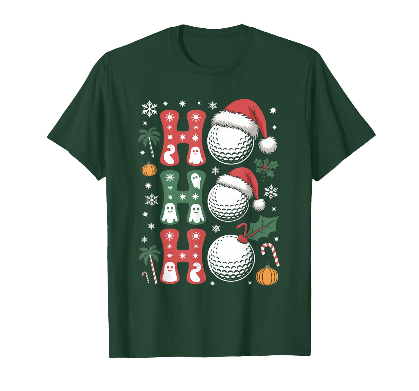 Ho Ho Ho Golf Ball Santa Hat Halloween & X'Mas T-Shirt