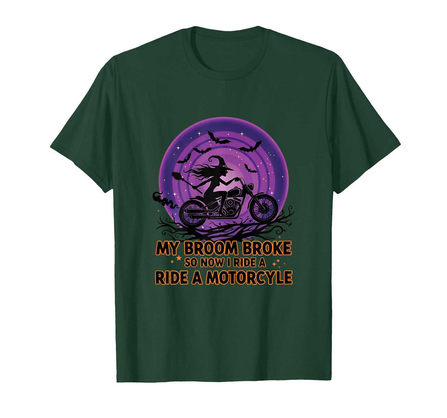 My Broom Broke So Now I Ride Motorcycle Halloween Motorbike T-Shirt
