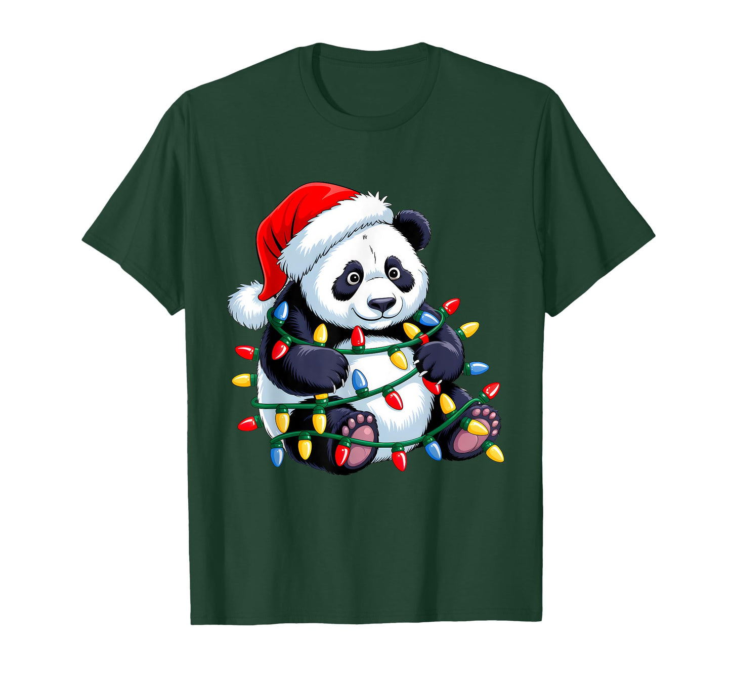 Santa Panda Christmas Lights Pandamas Tree Xmas Boys Men T-Shirt