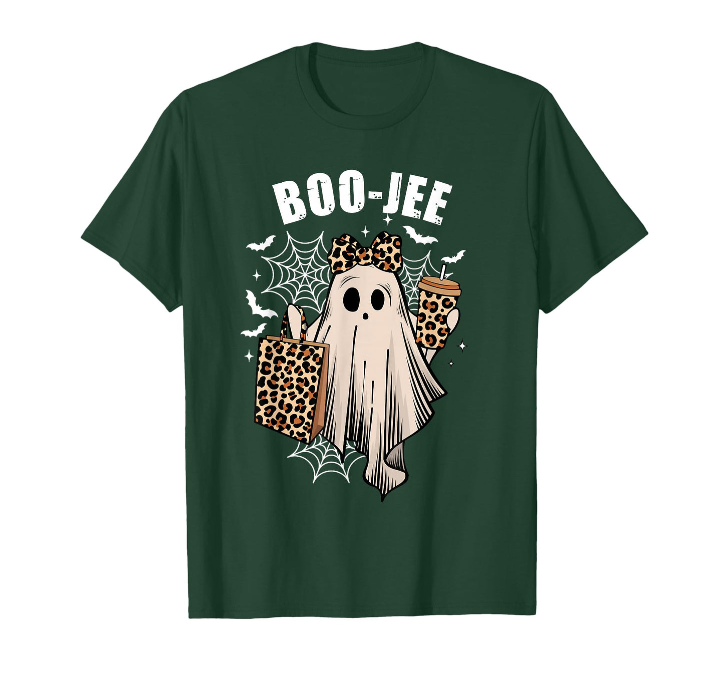 Coquette Leopard Ghost Coffee Boo JEE Halloween Boujee Ghost T-Shirt