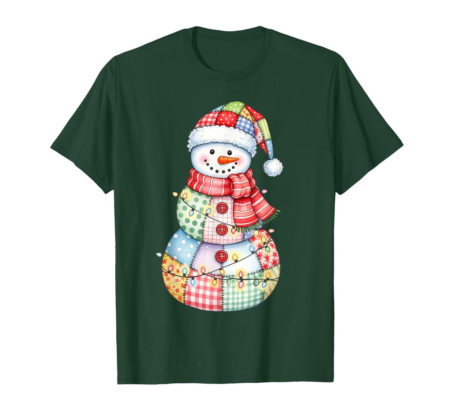 Cute Patchwork Snowman Merry Christmas Xmas Holiday Pajamas T-Shirt