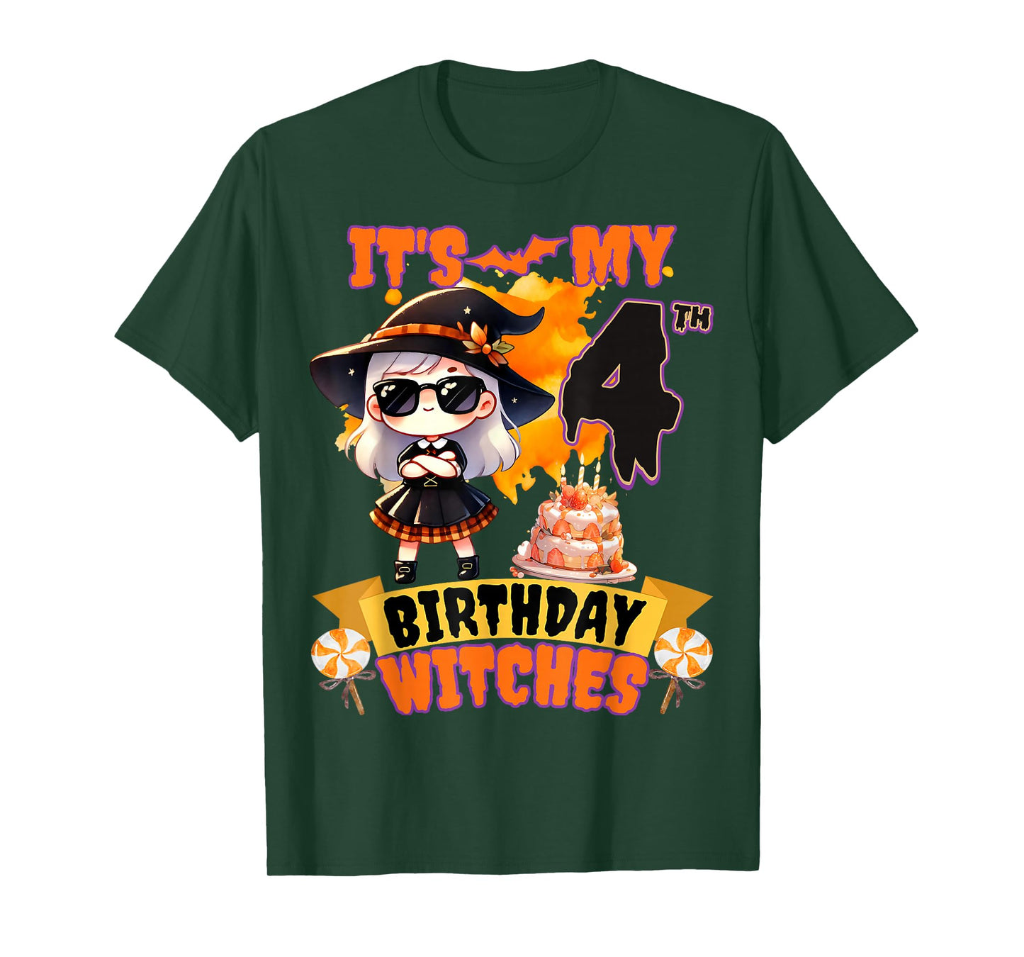 Kids 4th Birthday Cute Witch 4 Years Old Bday Party Girls T-Shirt