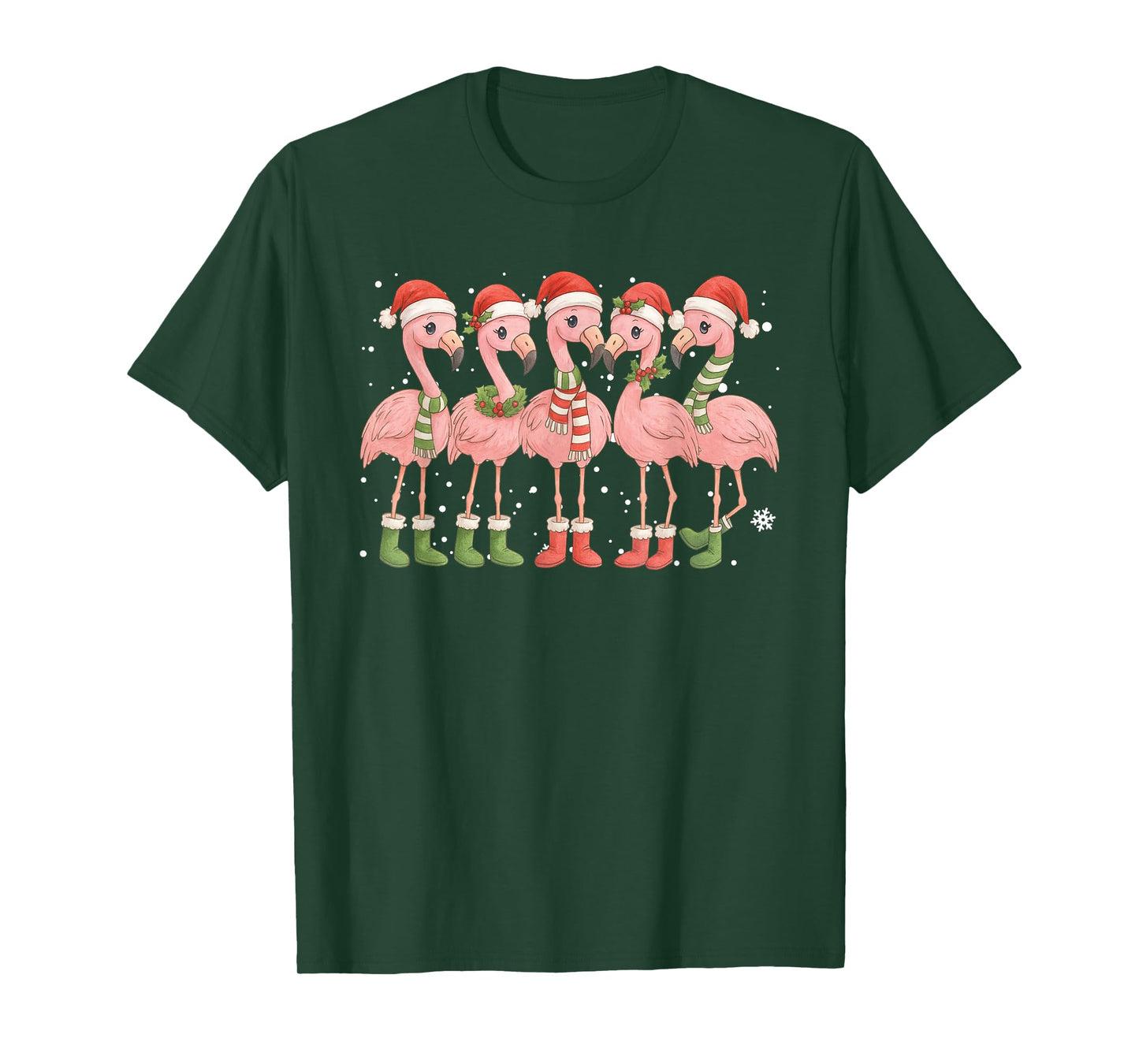 Funny Flamingo Santa Hat Christmas Holiday Family Pajama T-Shirt