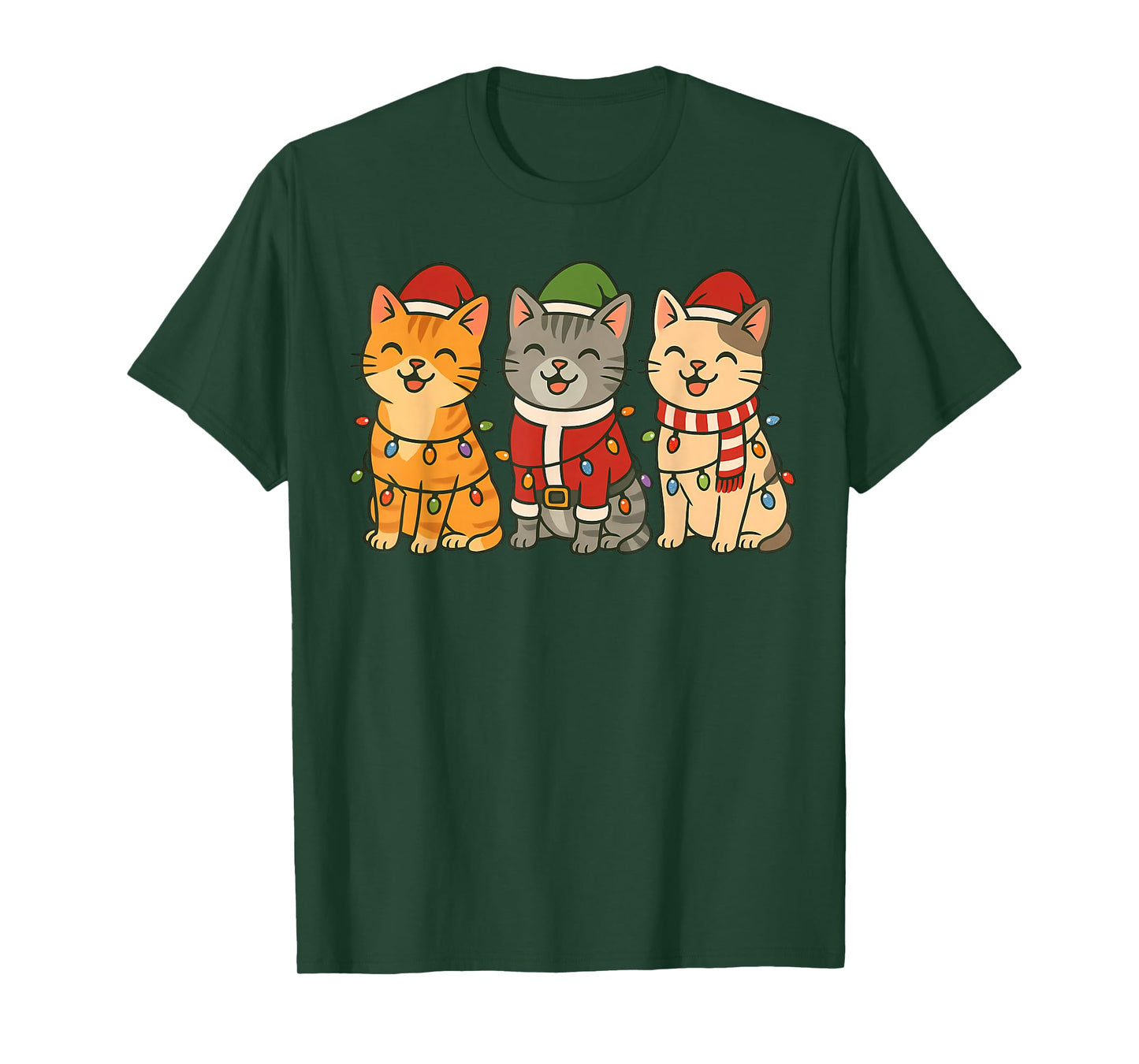 Cute Cats Christmas Lights Santa Holiday Fun Funny Cat T-Shirt