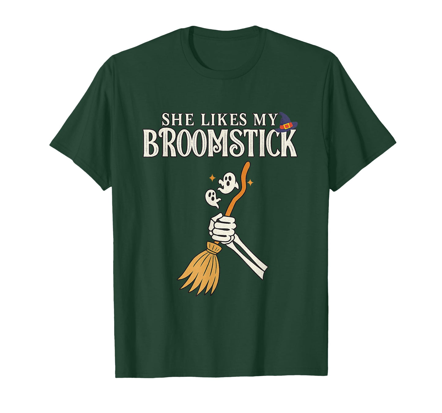 She Likes My Broomstick Couples Pumpkins Skeleton Halloween T-Shirt