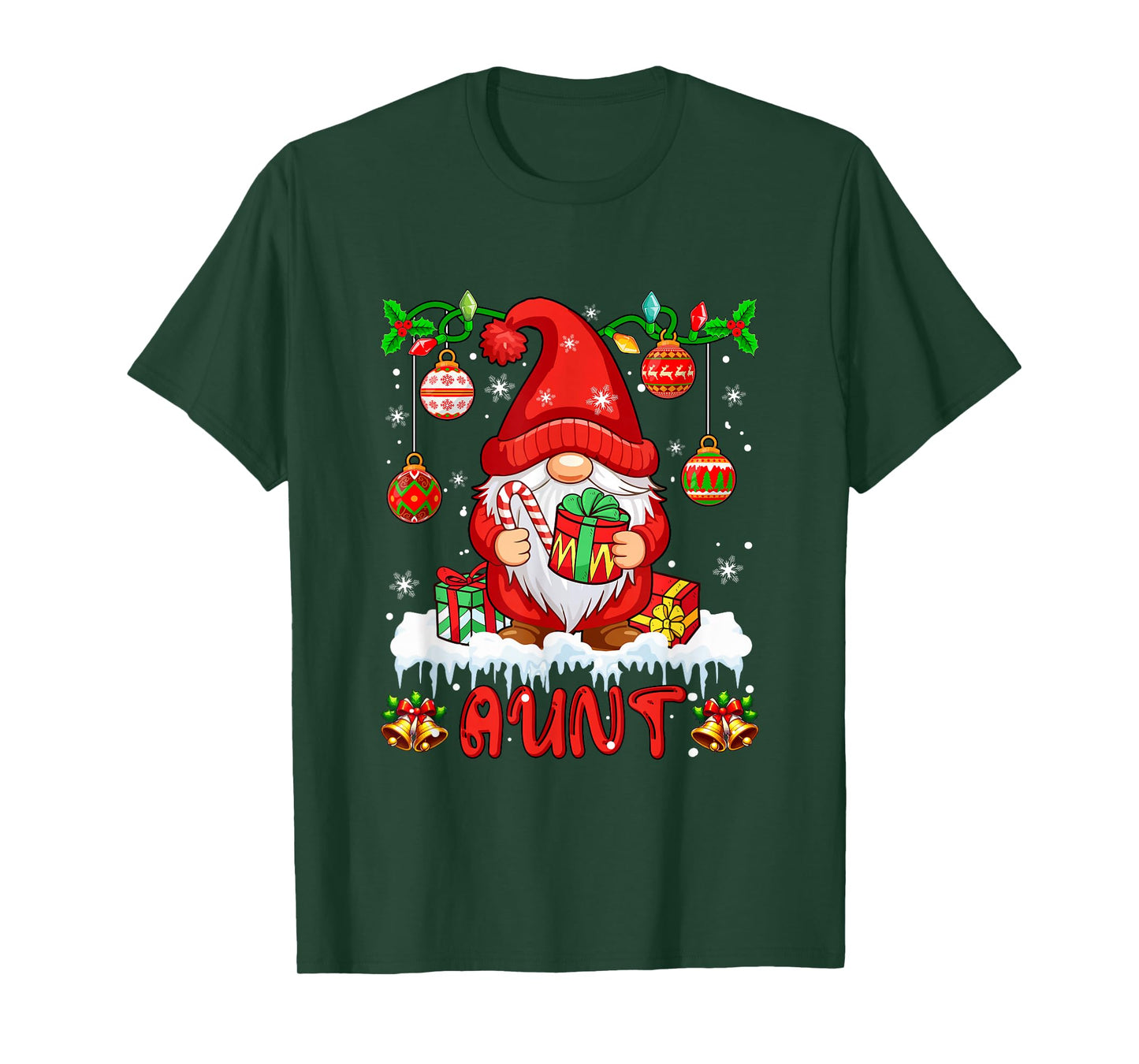 Aunt Christmas Gnome Colorful Lights Matching Family Group T-Shirt