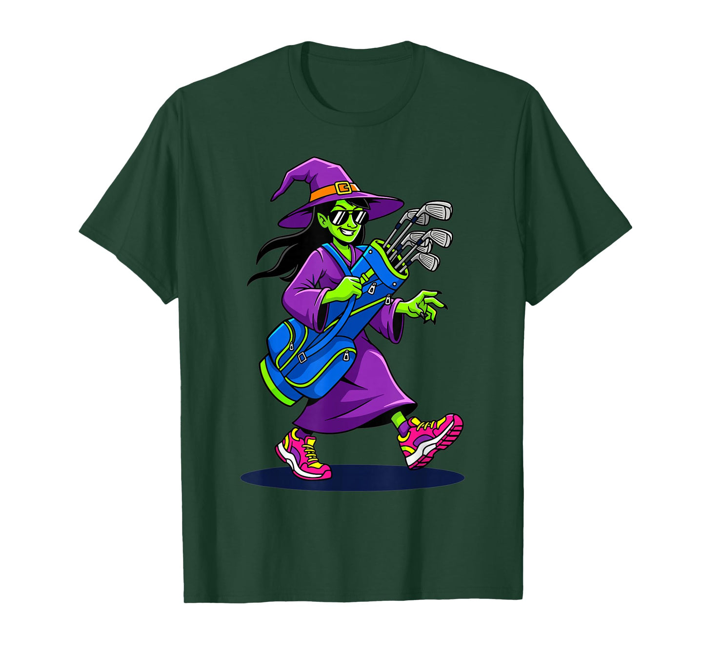 Witch Golfer Cartoon Golf Clubs Halloween Costume T-Shirt