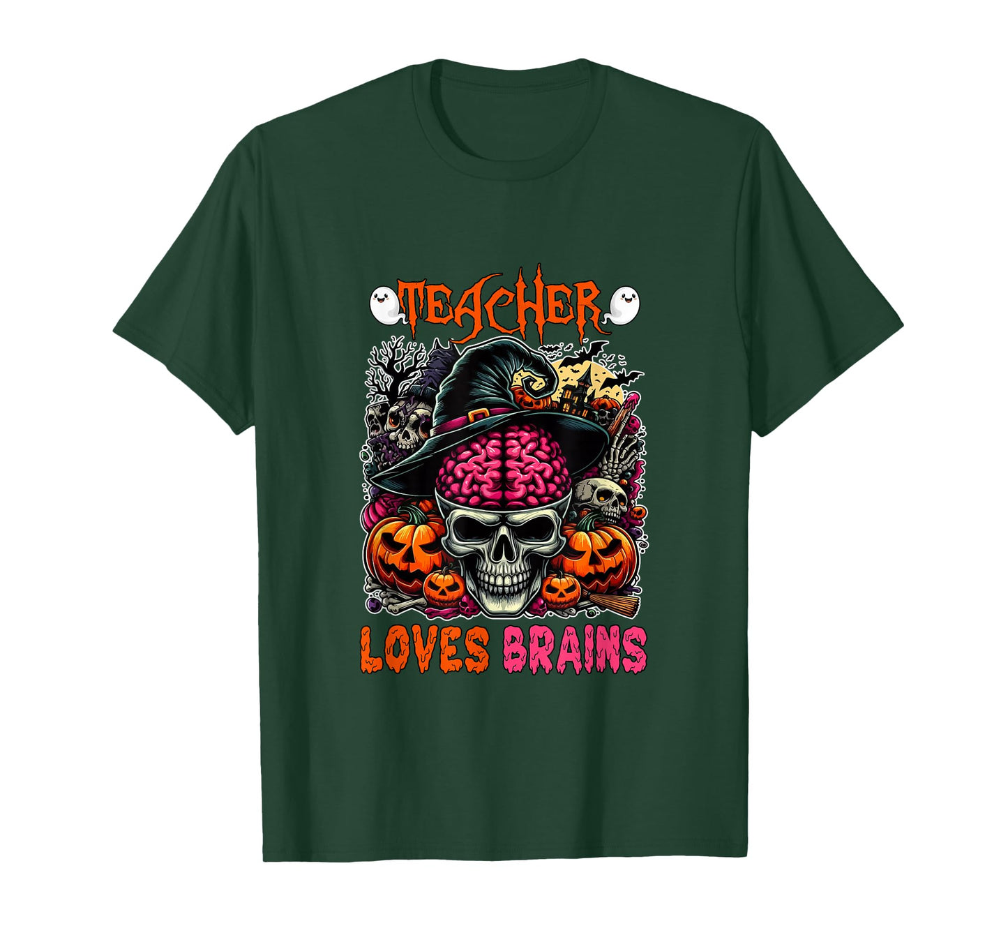 Teacher Funny Brains Lover Halloween Zombie Horror Skull T-Shirt