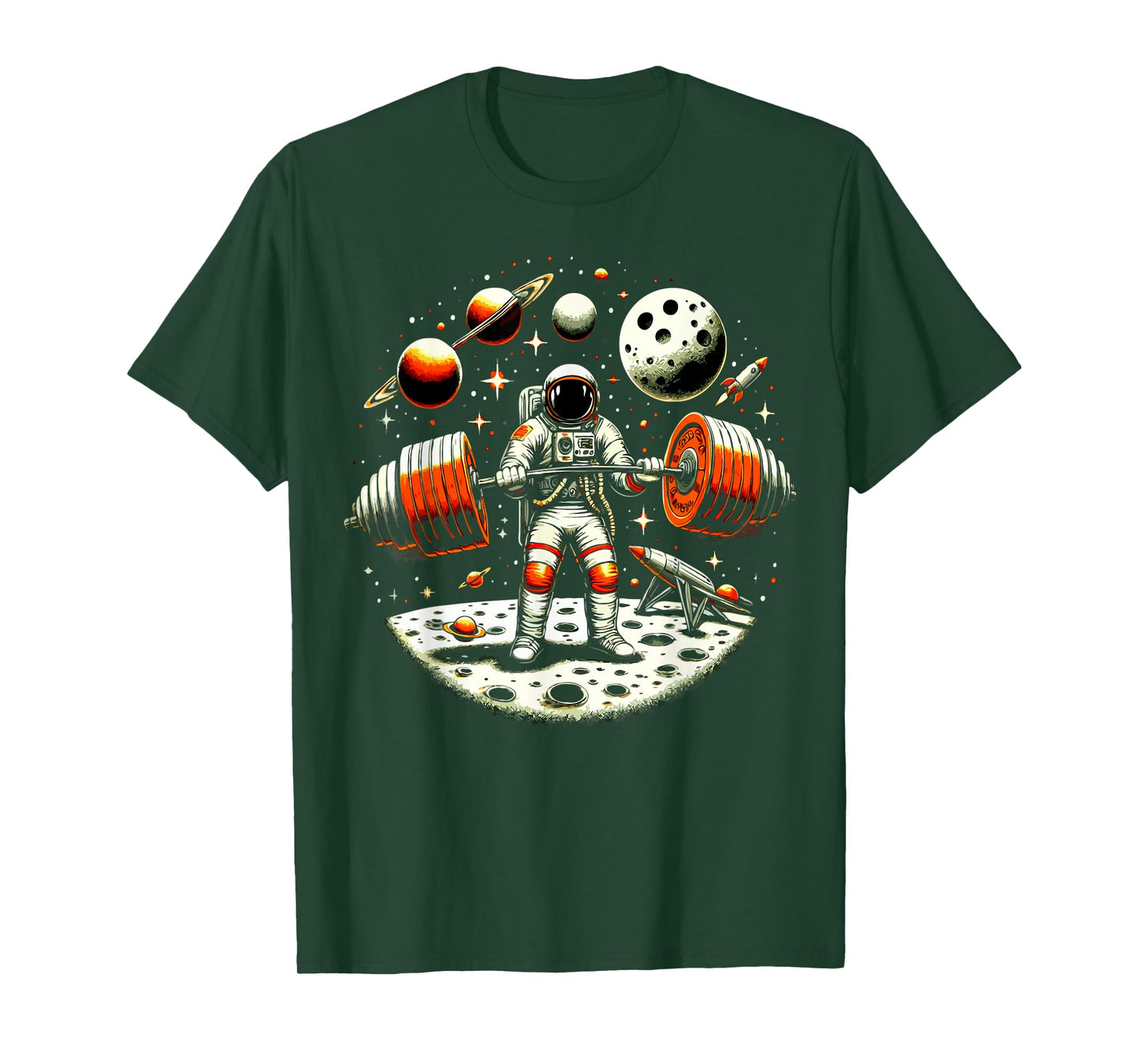 Funny Astronaut Spaceman Weightlifting Fitness Gym Workout T-Shirt