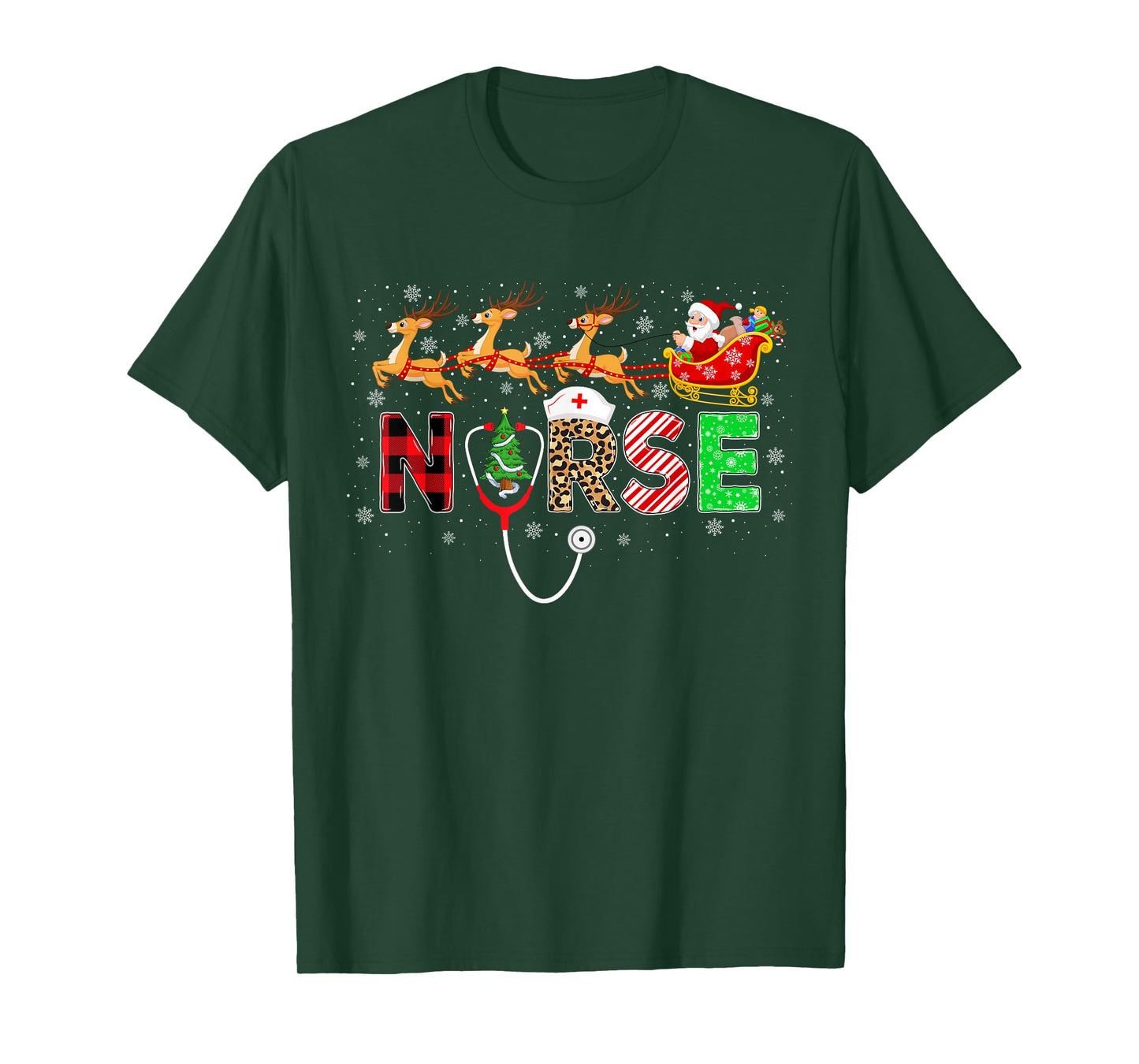 Nurse Scrub Top Santa Sleigh Reindeer Nurse Christmas Pajama T-Shirt