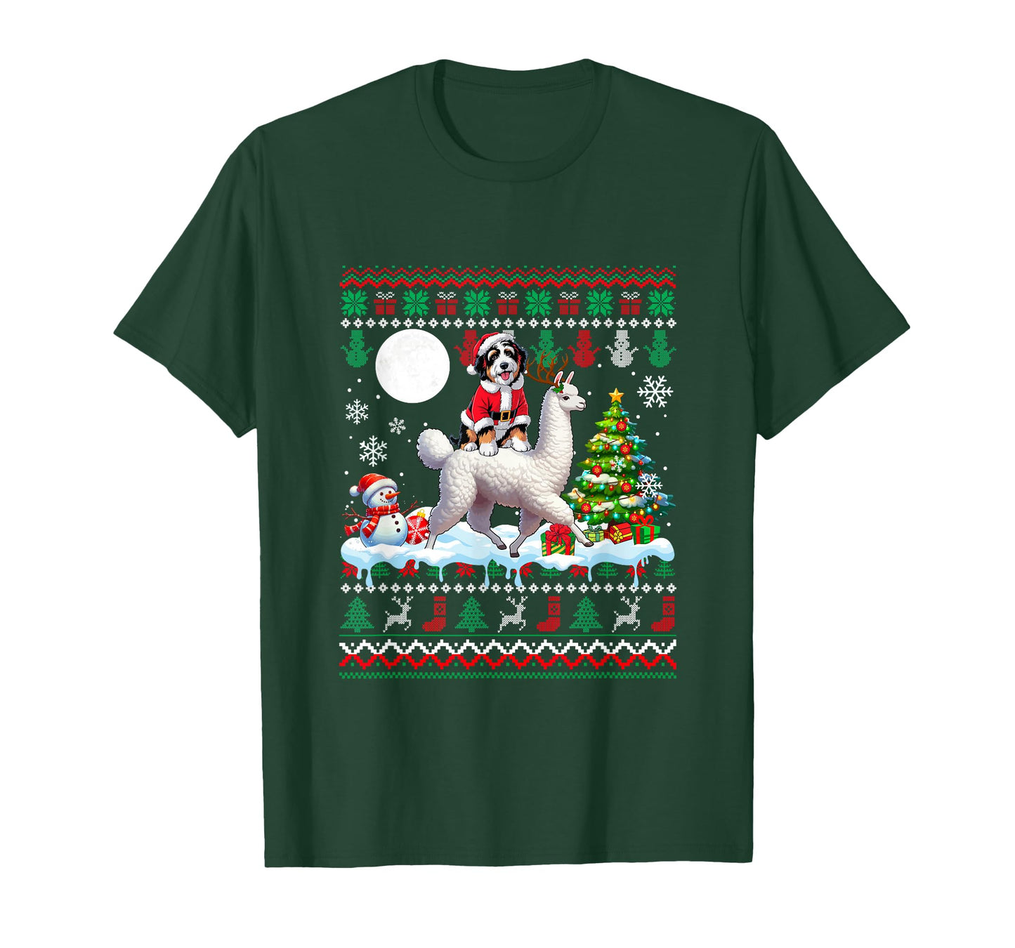 Santa Bernedoodle Riding Llama Sweater Christmas Owner Kids T-Shirt