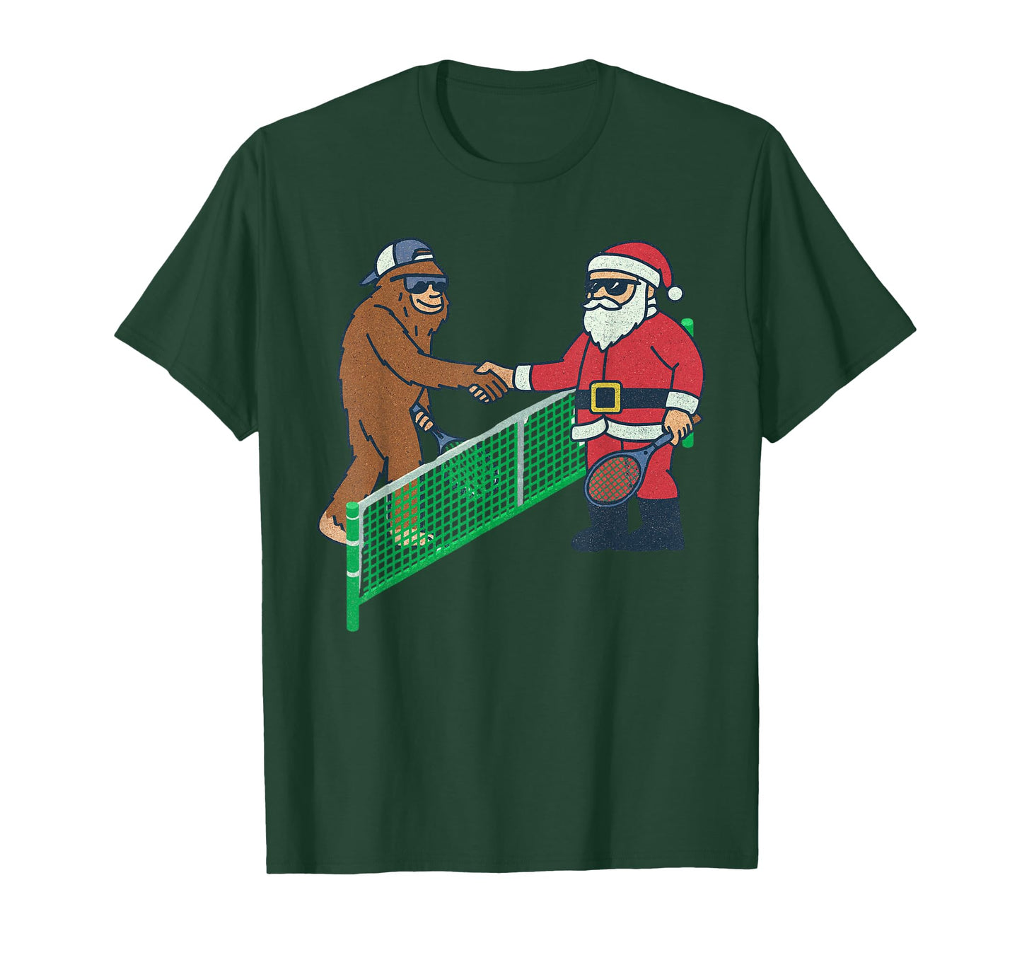 Santa Sasquatch Playing Tennis Christmas Vintage Funny Xmas T-Shirt