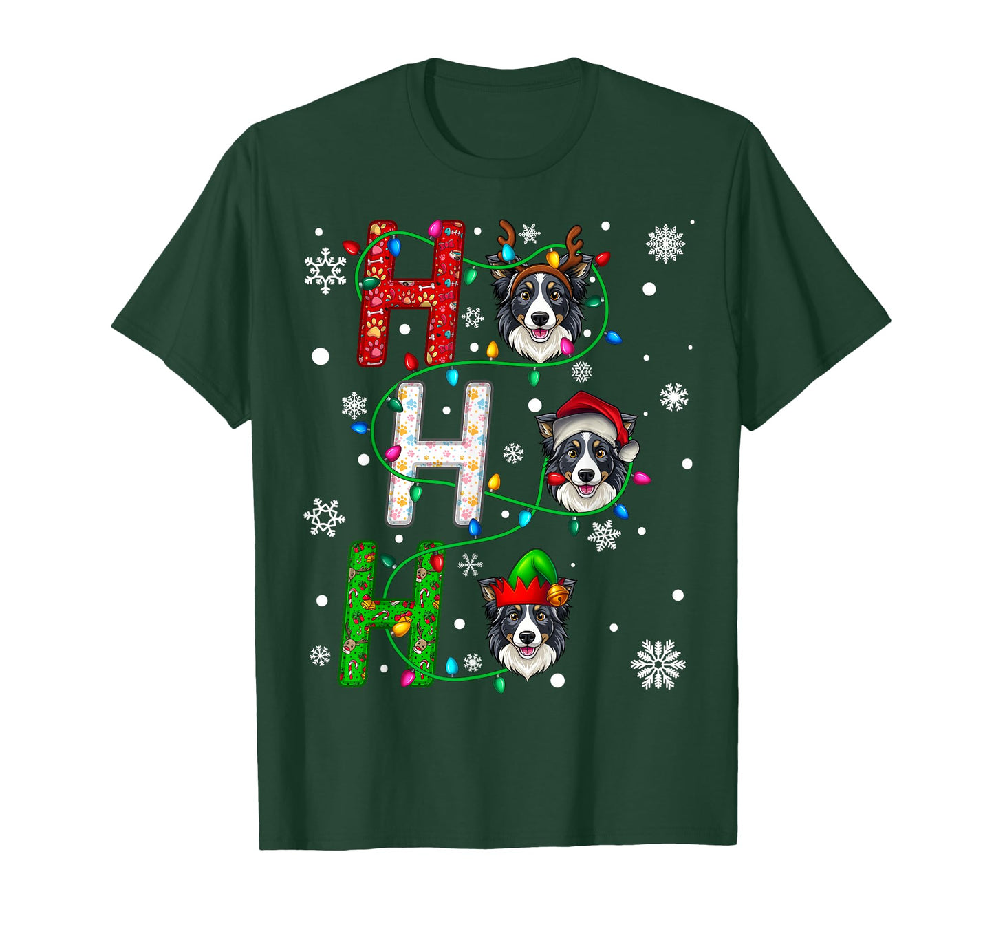 Santa Hat Ho Ho Ho Family Christmas Bearded Collie Dog Xmas T-Shirt