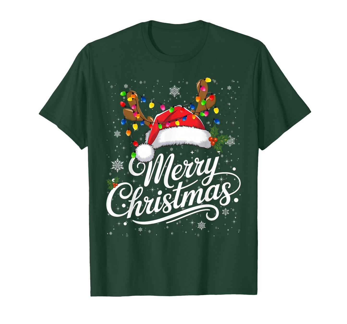 Merry Christmas Red Santa Hat Reindeer Family Xmas Men Women T-Shirt