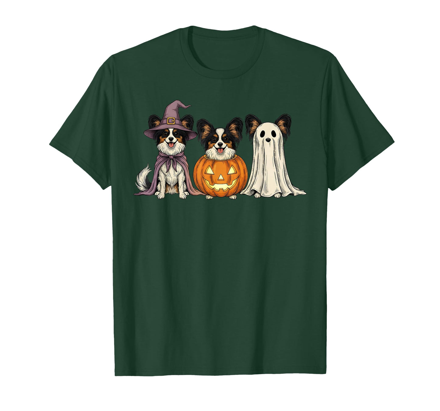 Spooky Ghost Papillon Dog Lover Pumpkin Halloween T-Shirt