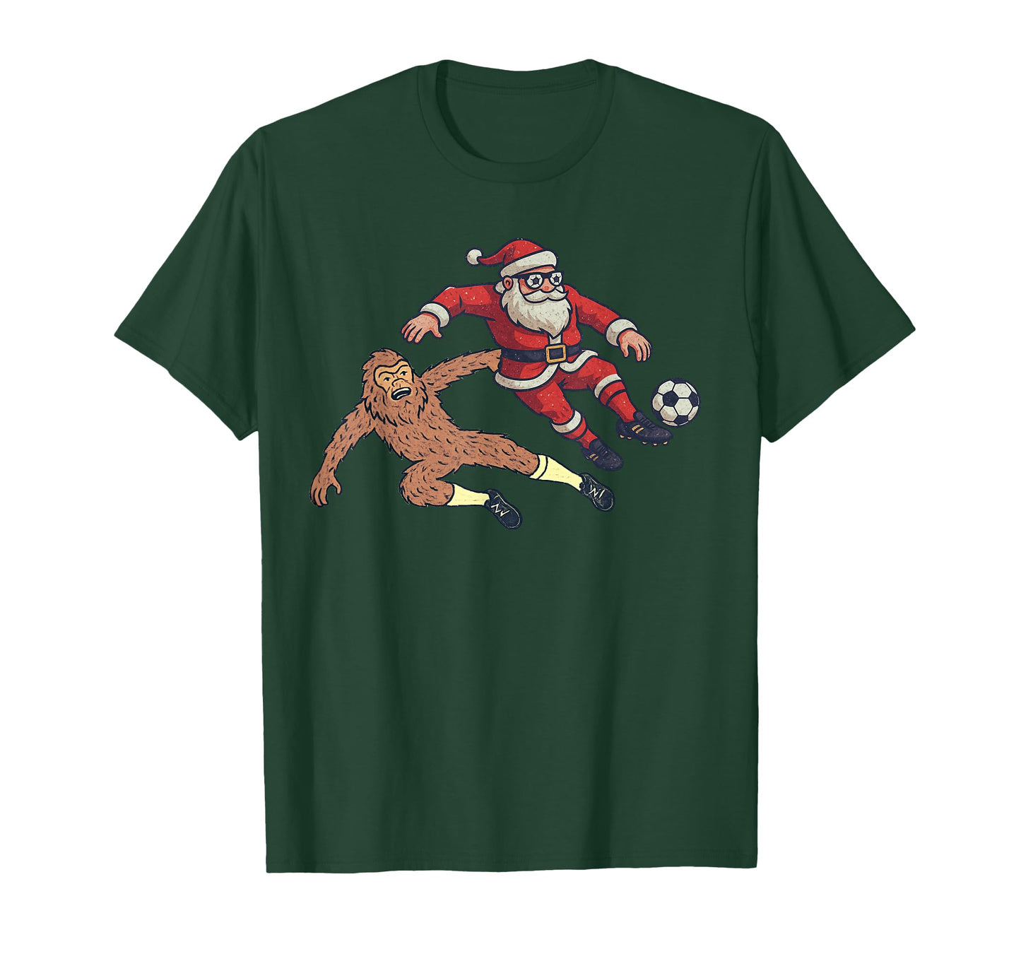 Santa Sasquatch Playing Soccer Christmas Funny Xmas Holiday T-Shirt