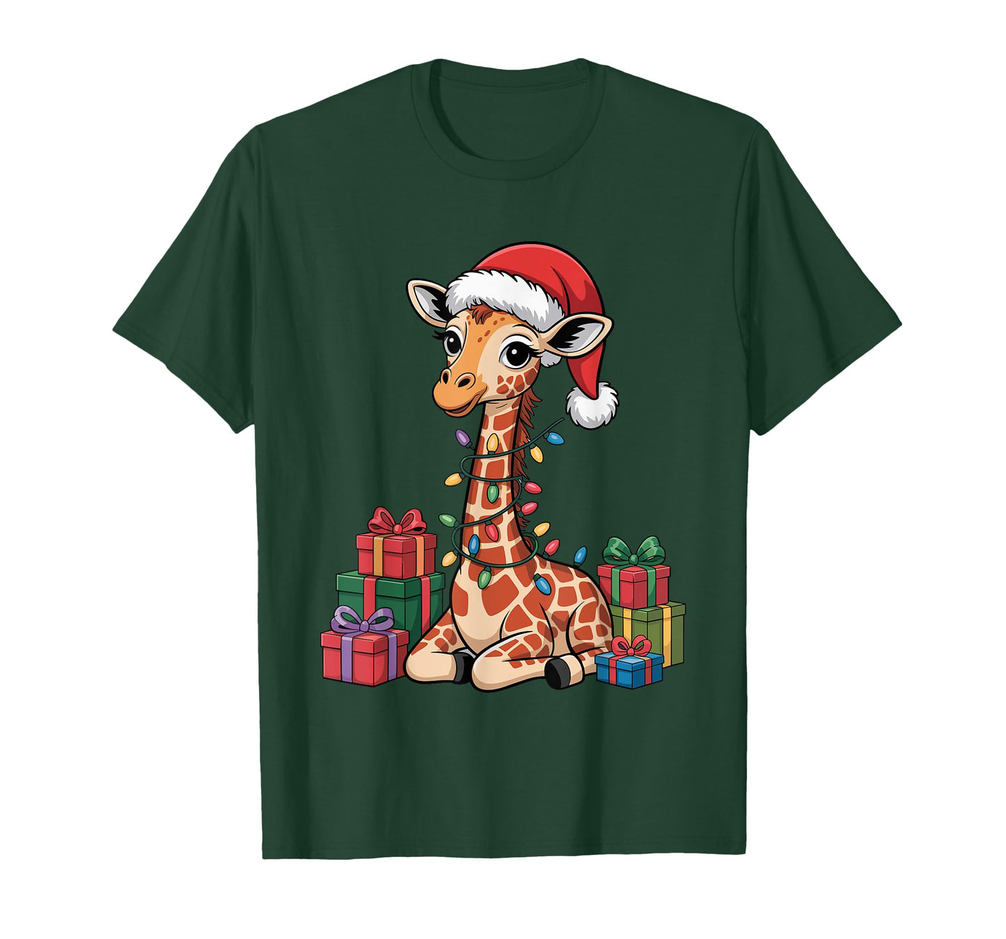 Funny Giraffe Santa Hat Animals Lovers Ugly Christmas Pajama T-Shirt