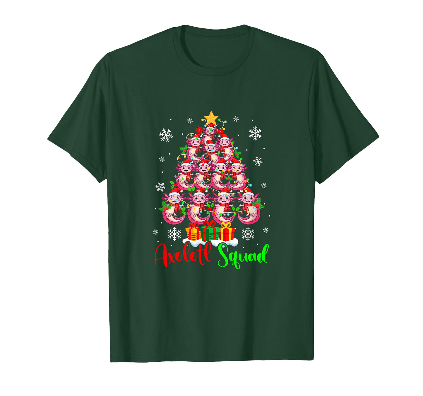 Axolotl Squad Group Santa Axolotls As Colorful Xmas Tree T-Shirt