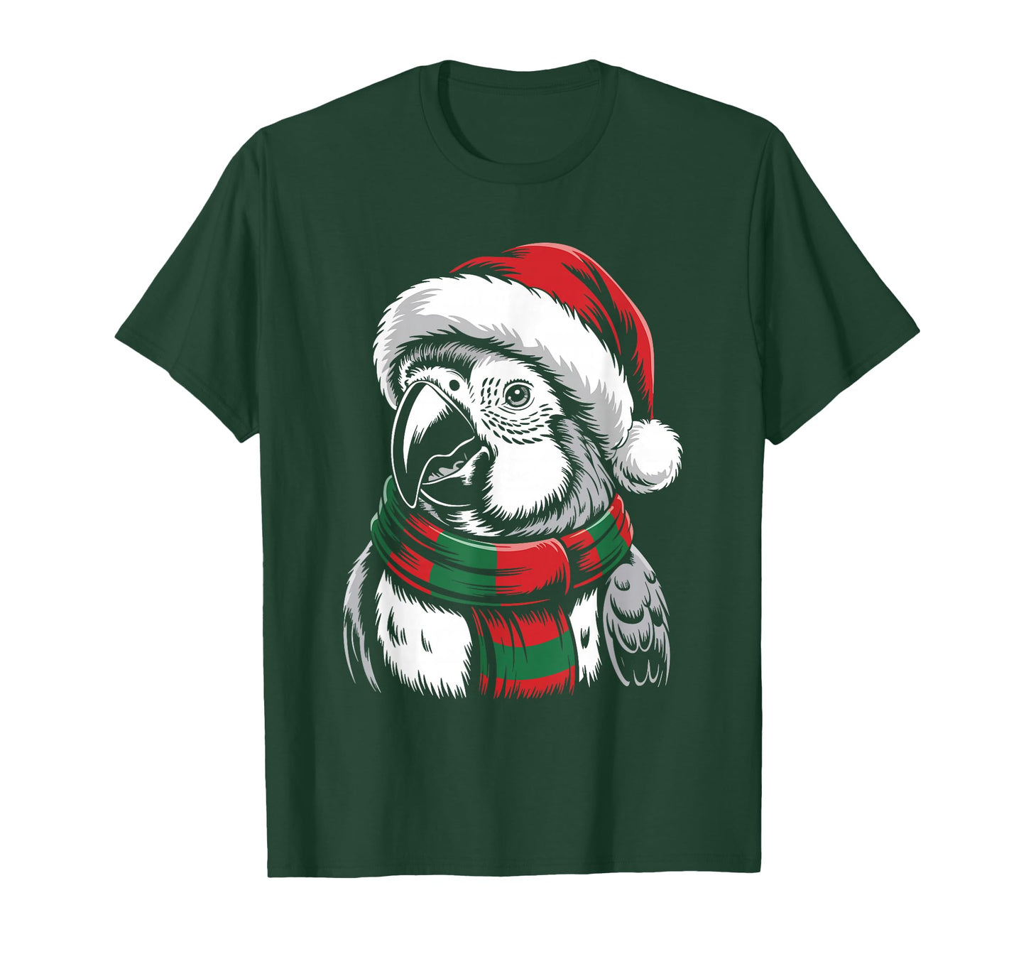 Parrot Xmas Santa Hat Scarf Christmas Costume T-Shirt