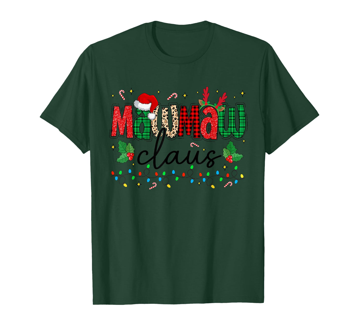 Mawmaw Claus Christmas Santa Hat Reindeer Grandma Grandkids T-Shirt