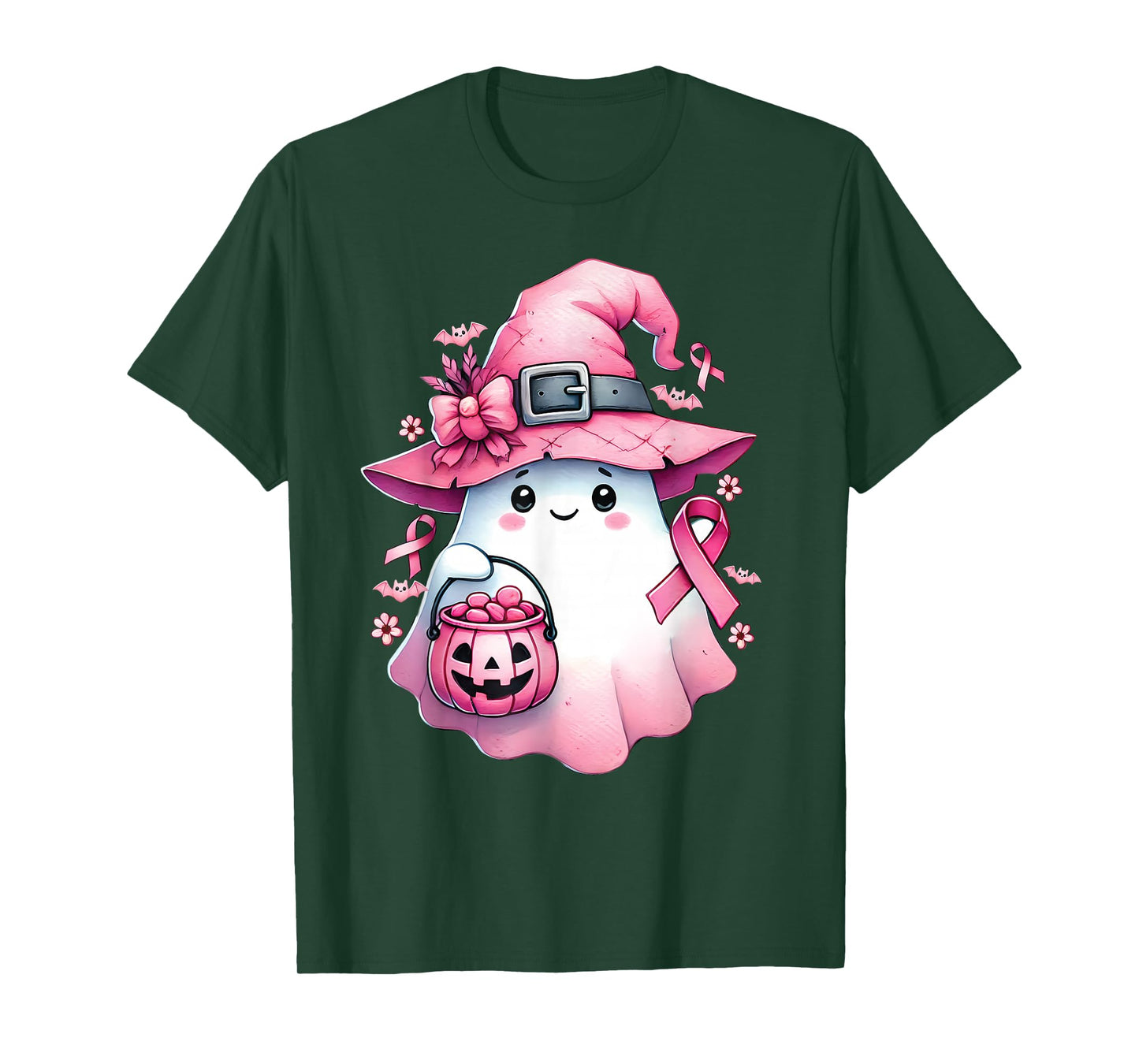 In October We Wear Pink Cute Ghost Pumpkin Breast Cancer T-Shirt