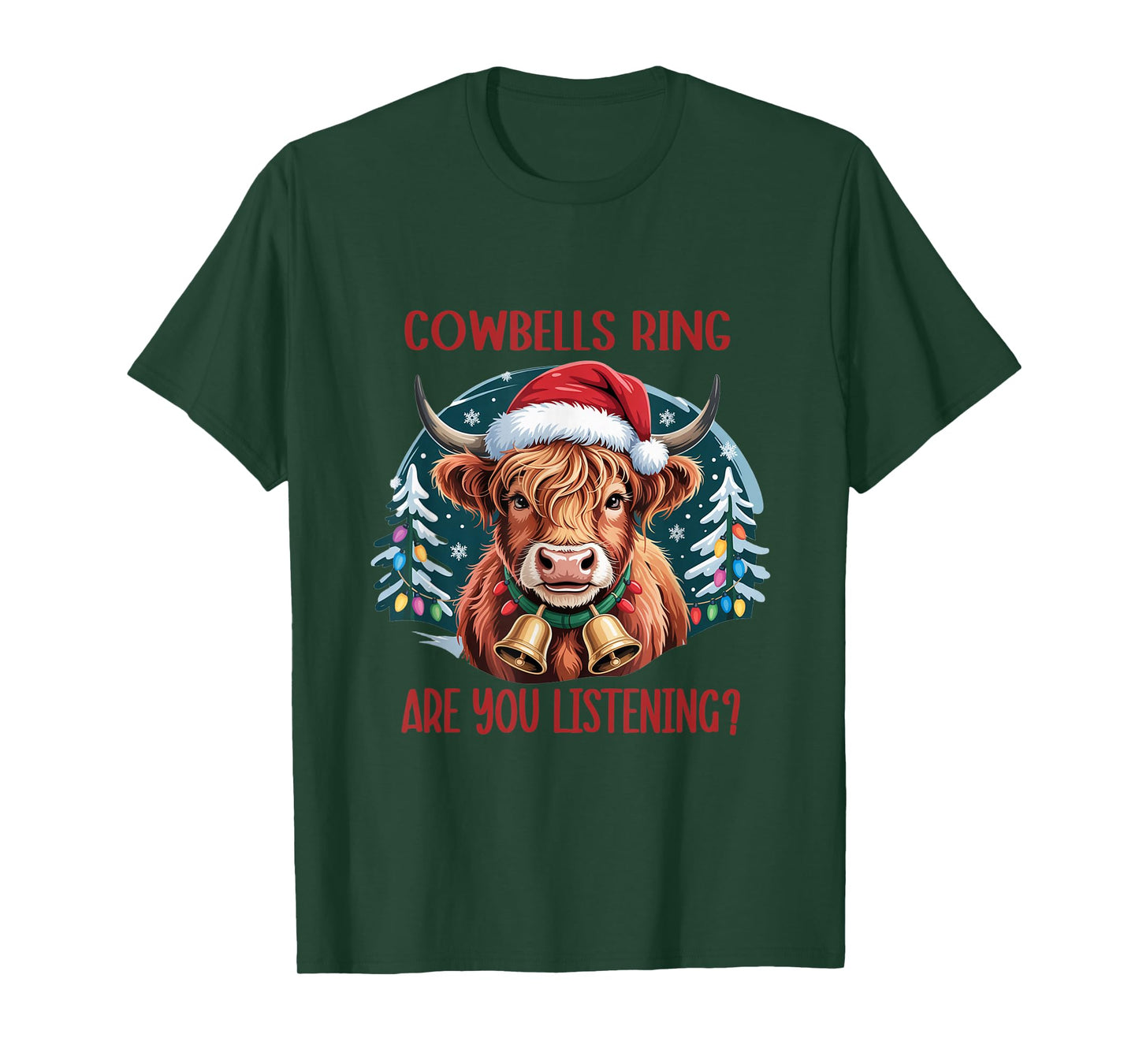 Cute Highland Cow Bells Funny Christmas Cows Lover Santa Hat T-Shirt