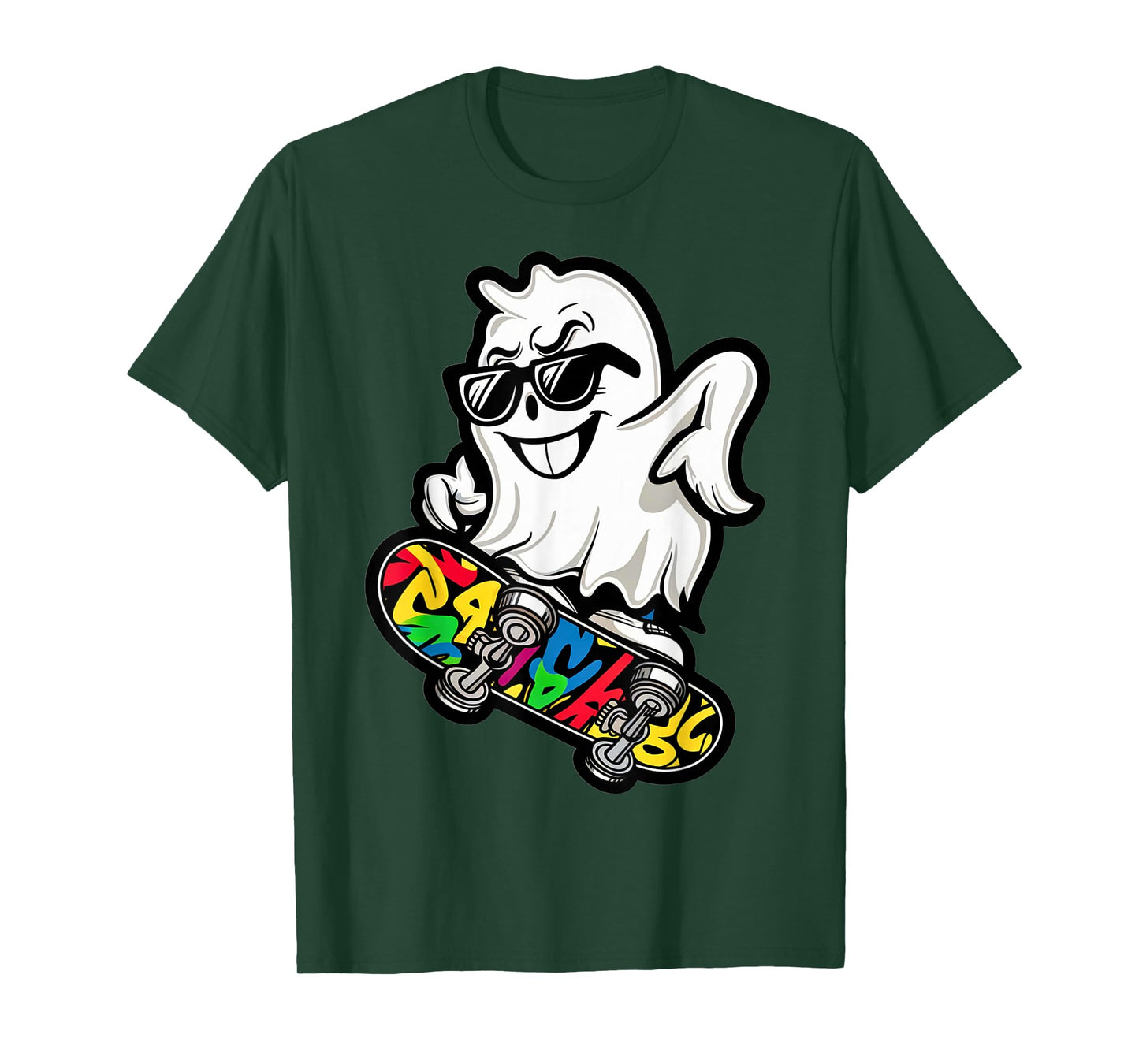 Funny Ghost On Skateboard Retro Halloween Costume Kids Boys T-Shirt