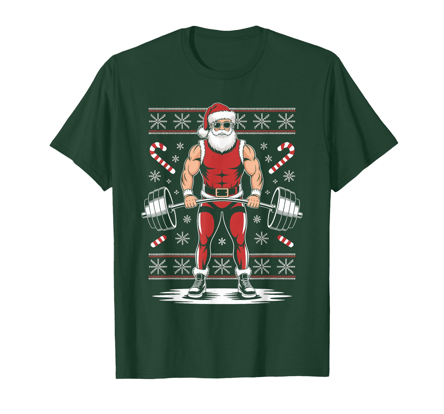 Santa Weightlifting Ugly Christmas Sweater Fitness Deadlift T-Shirt