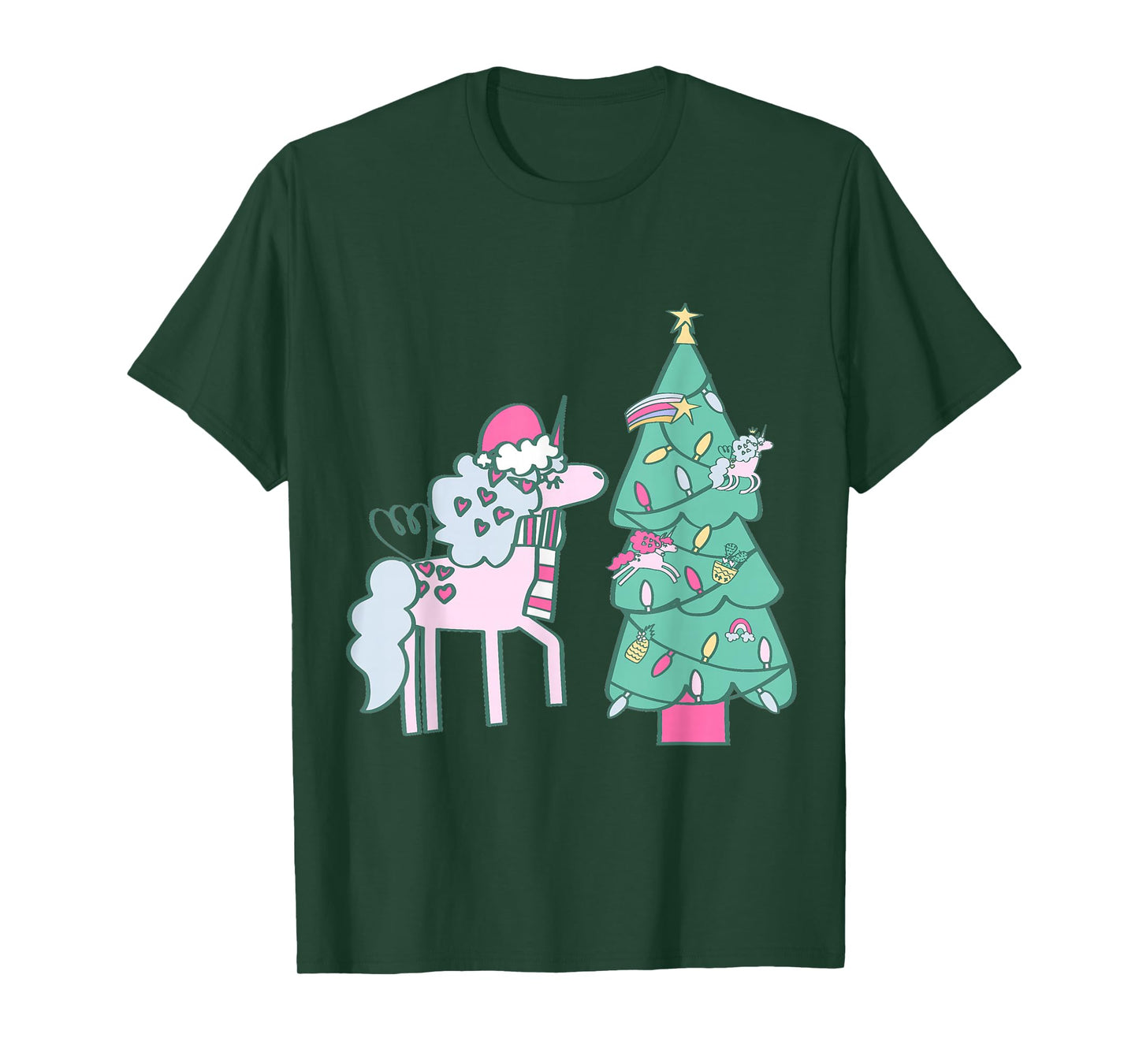 Christmas Unicorn Santa Whimsical Winter Doodle Hand Drawn T-Shirt