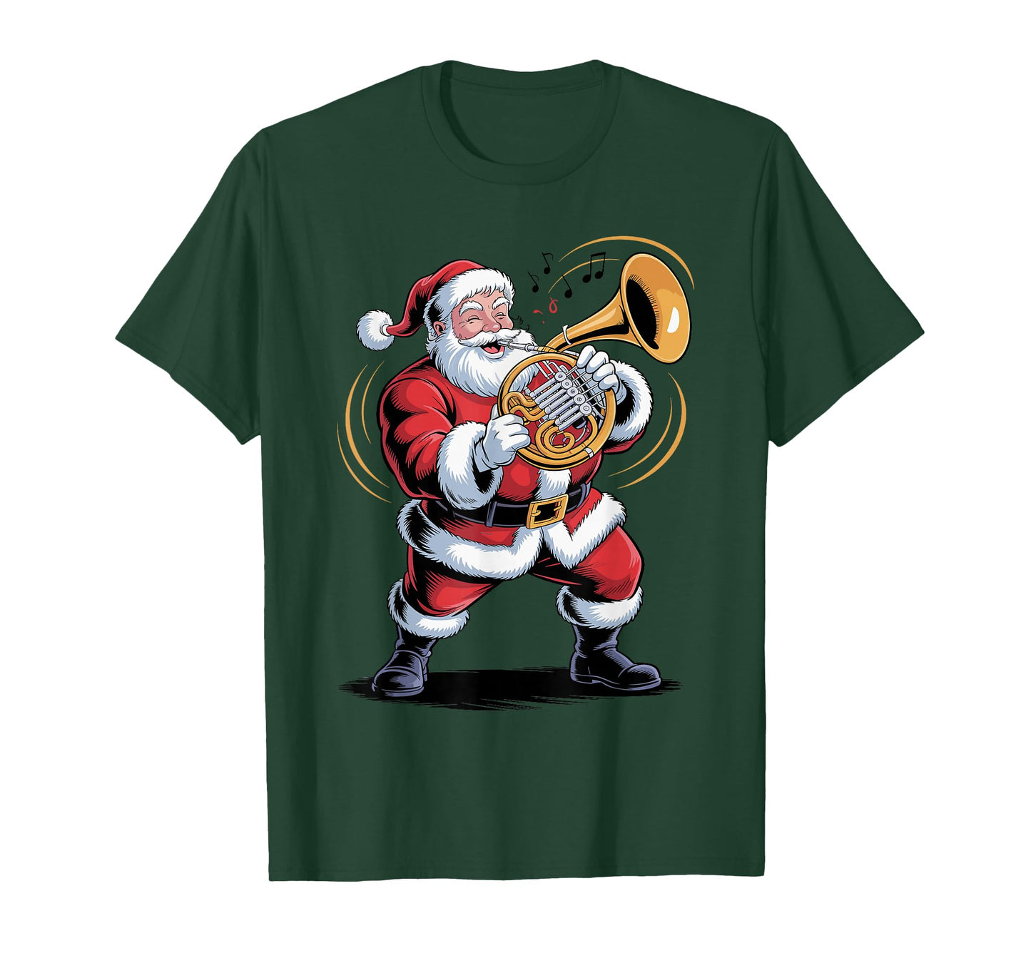 Santa Playing French Horn Funny Holiday Chrismas Xmas Pajama T-Shirt