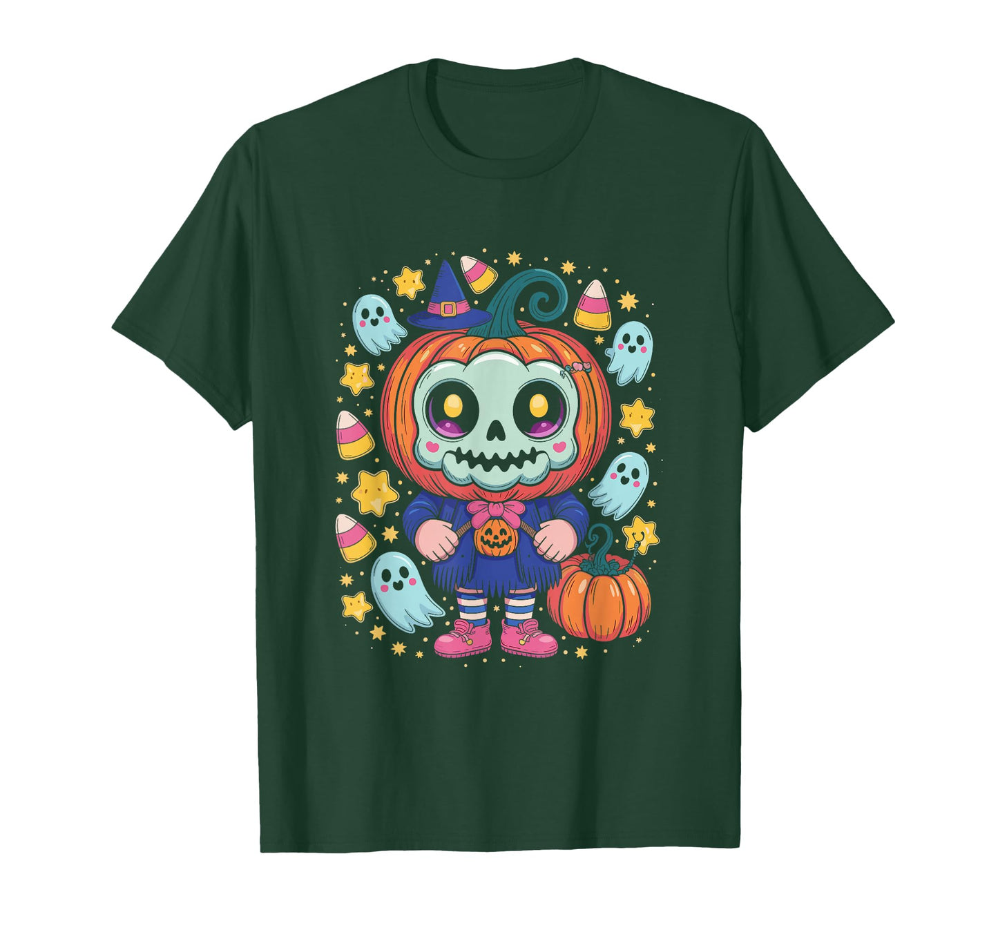 Pumpkin Girl Cute Skull Witch Candy Ghosts Halloween T-Shirt