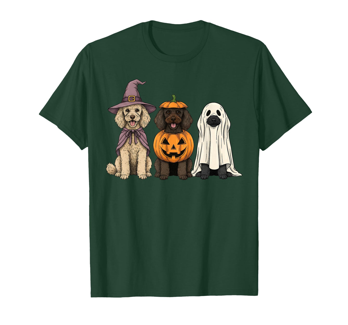 Spooky Ghost Poodle Pumpkin Halloween Dog Lover T-Shirt