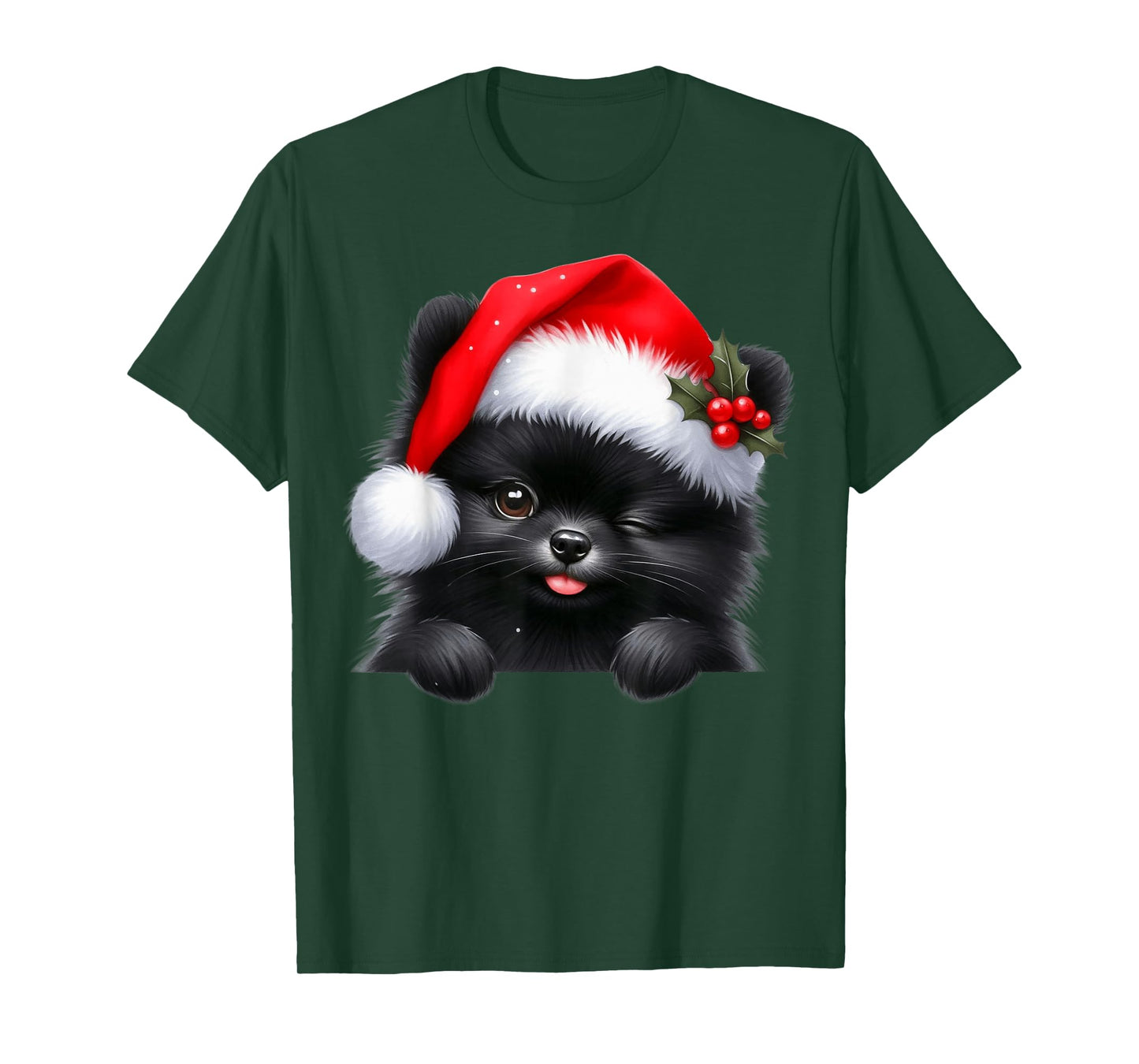 Black Pomeranian Dog Christmas Santa Hat Dog Mom Dad T-Shirt