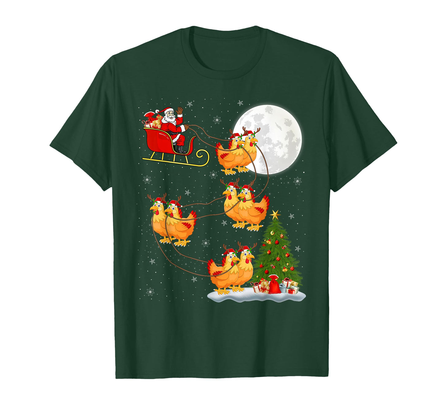 Chicken Santa Sleigh Flying Funny Magical Christmas T-Shirt