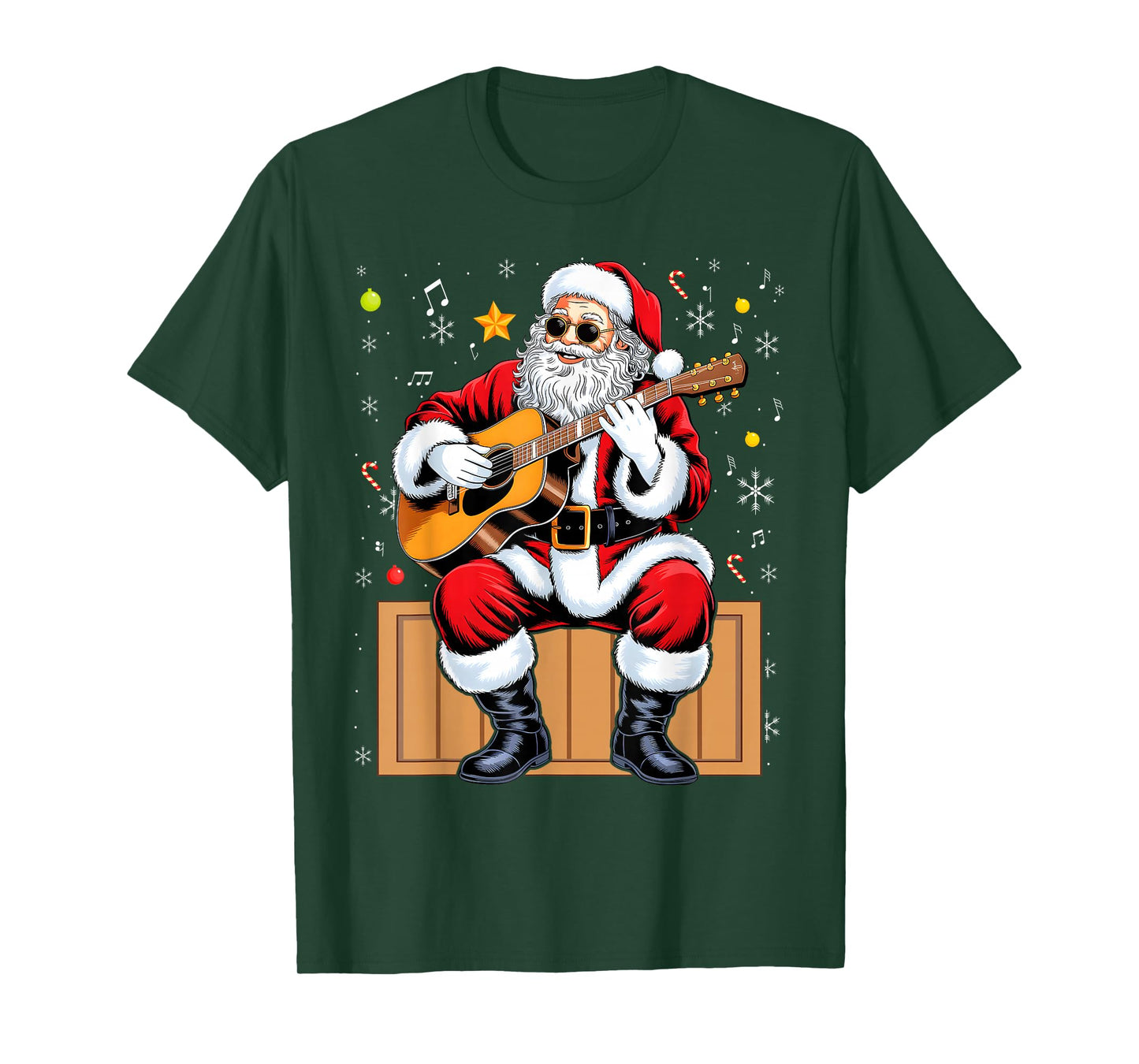 Santa Playing Guitar Christmas Pajama Musician Guitarist T-Shirt