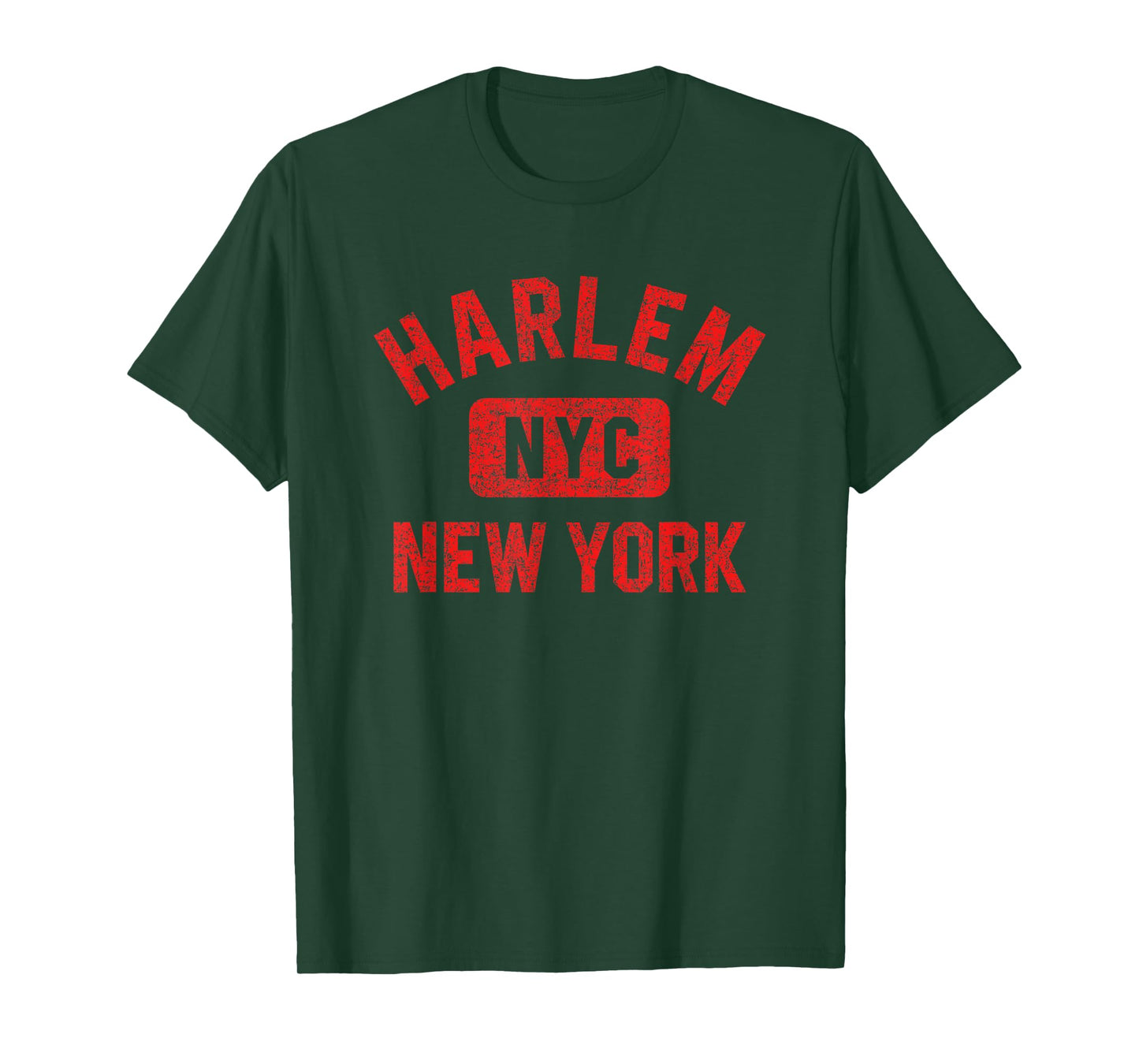 Harlem New York NYC Gym Style Distressed Red Print T-Shirt