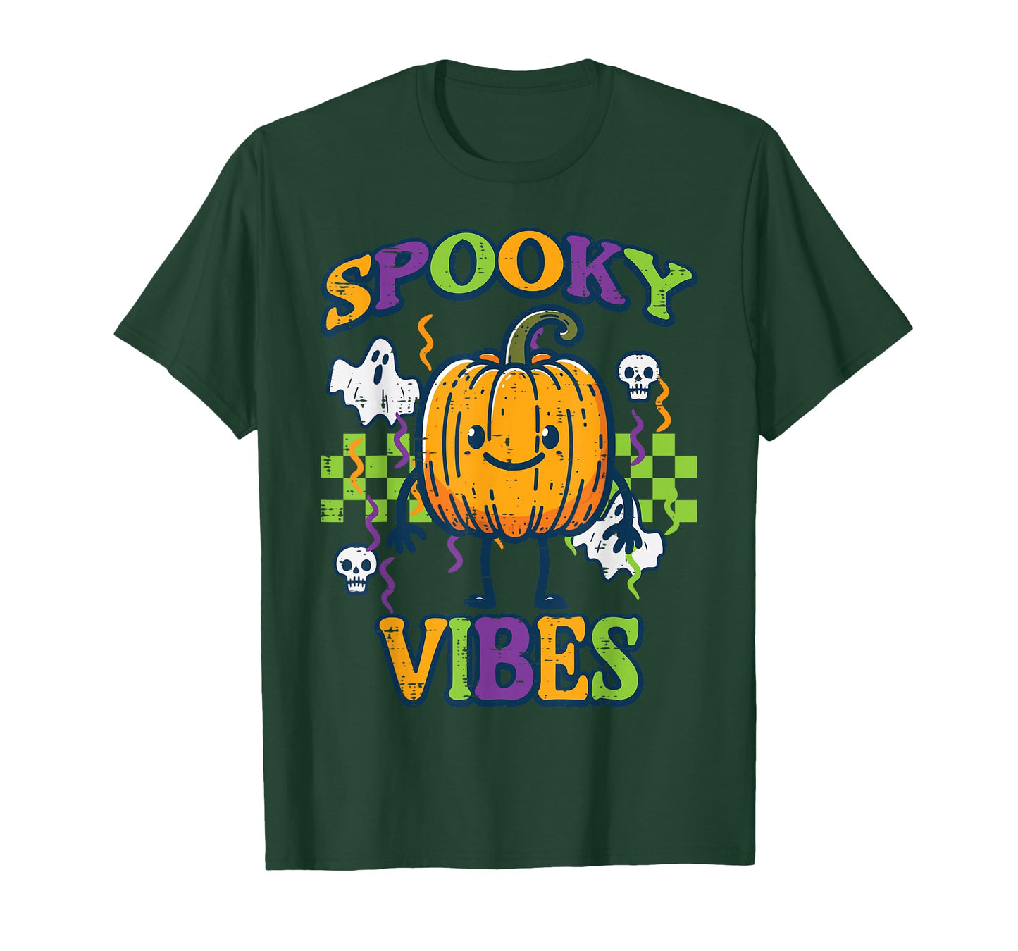 Halloween Pumpkin Spooky Vibes Retro Costume Women Kids Men T-Shirt