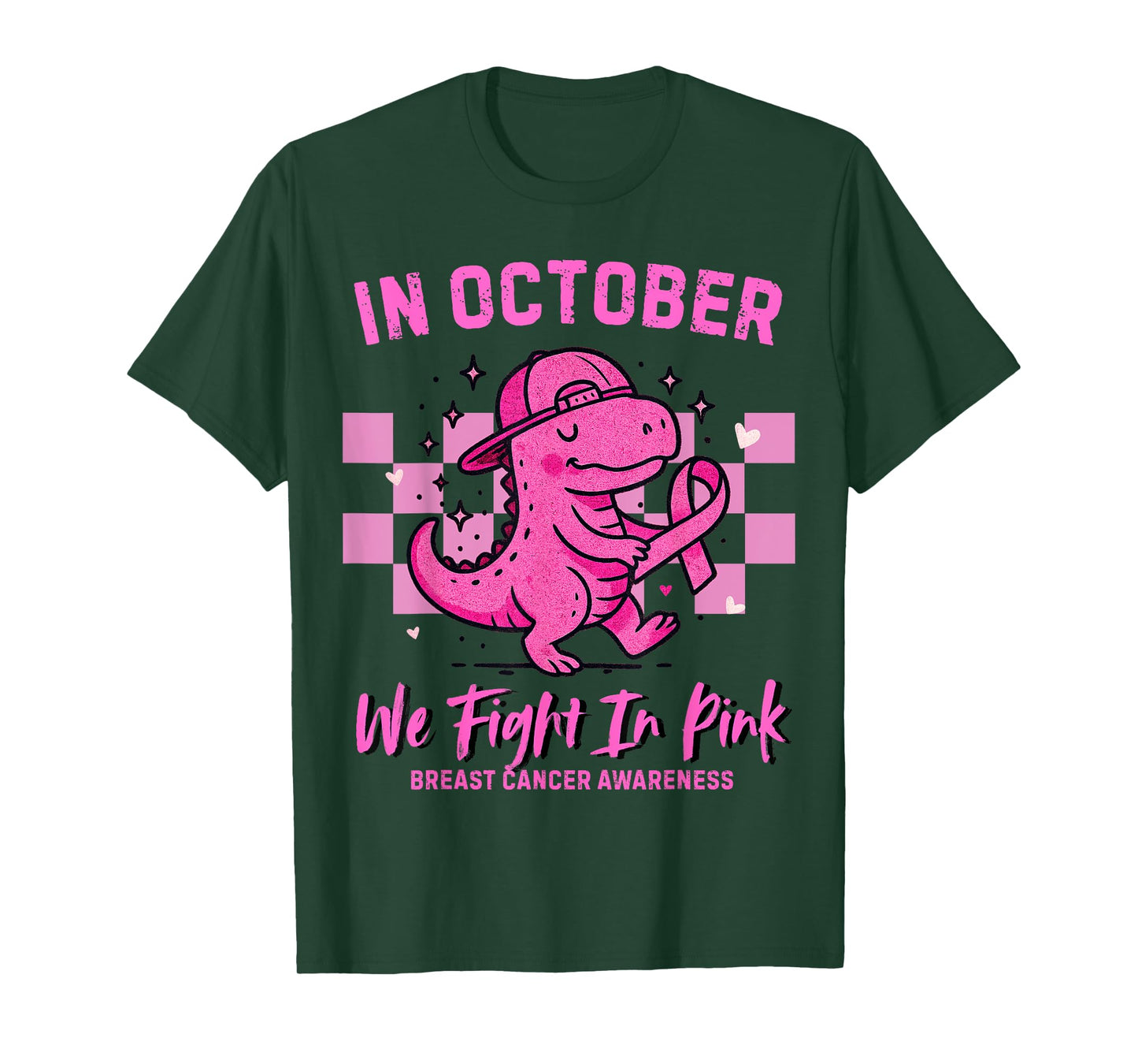 in October we Fight in Pink Dinosaur Breast Cancer Awareness T-Shirt