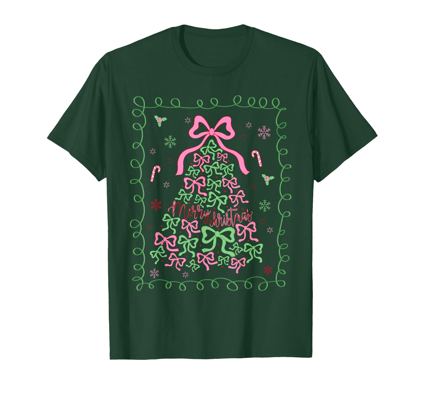 Coquette Bow Merry Christmas Xmas Tree Pajamas Holiday Funny T-Shirt