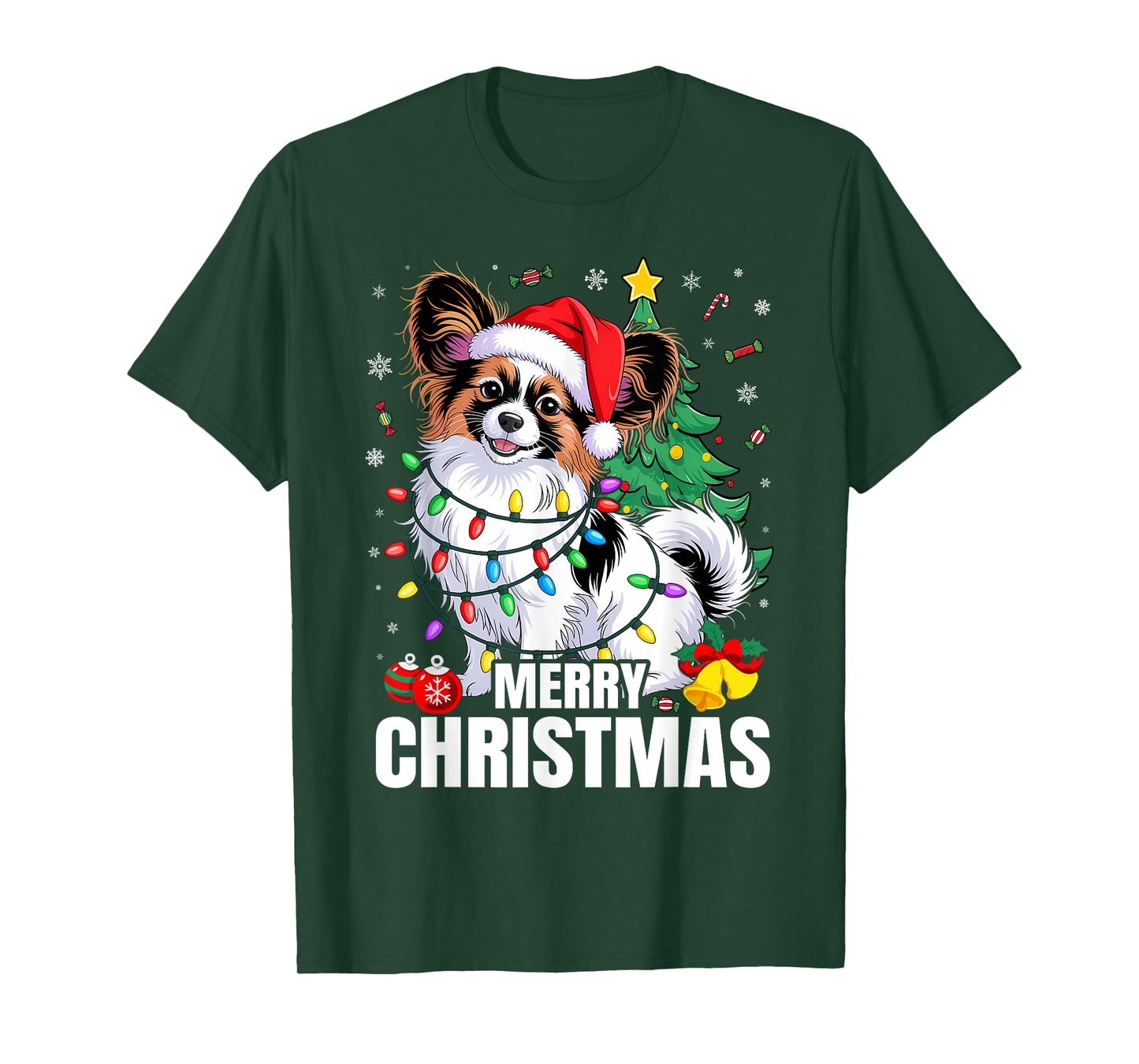 Papillon Dog Santa Hat Funny Merry Christmas Dogs Lovers T-Shirt