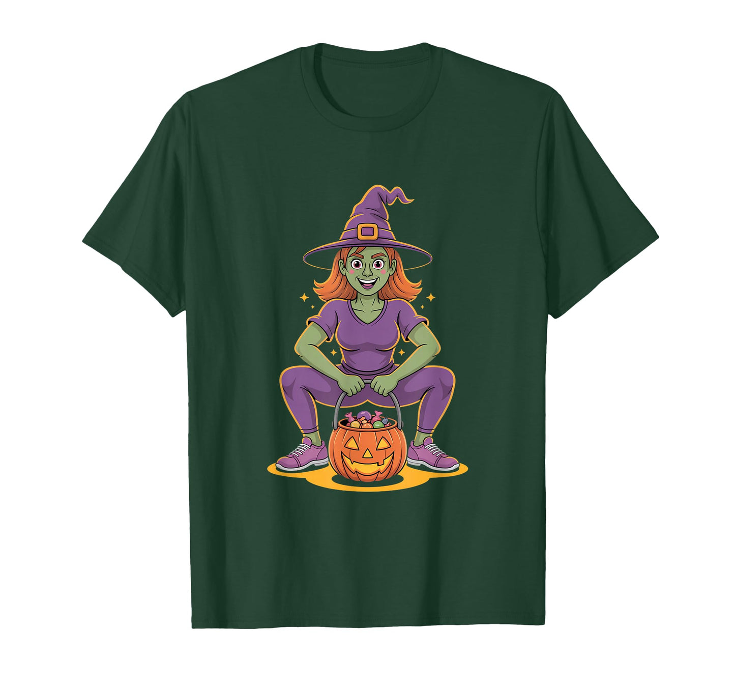 Halloween Fitness Witch Squat Pumpkin Candy T-Shirt