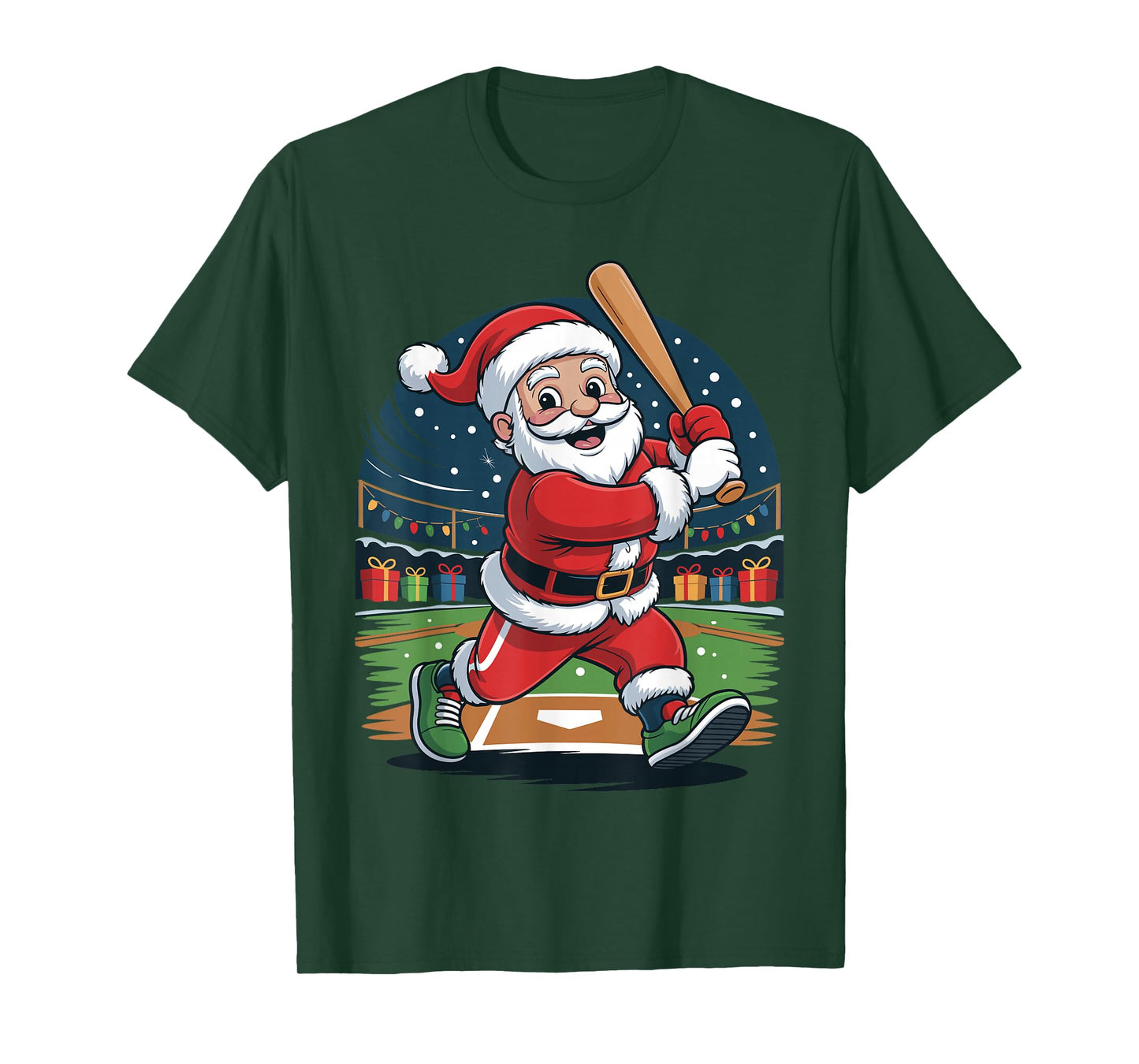 Santa Playing Baseball Funny Holiday Christmas Xmas Pajama T-Shirt