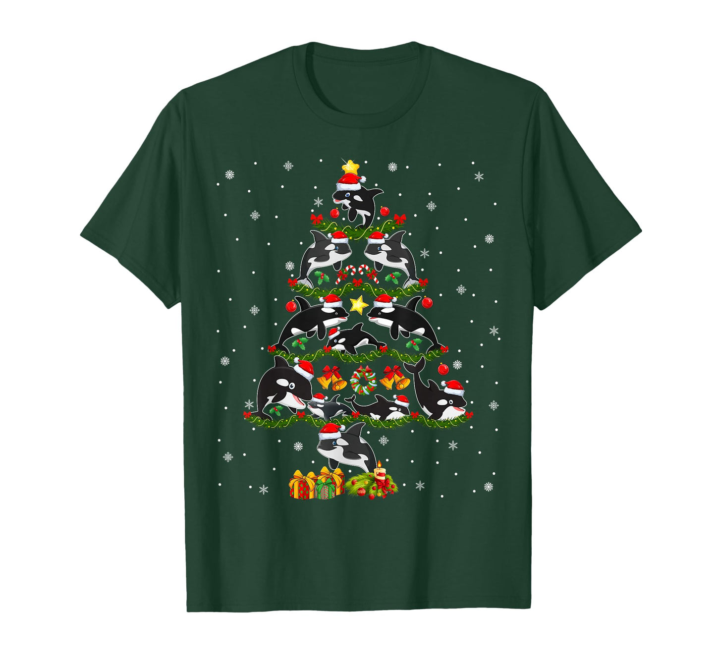 Orca Whale Christmas Tree Lights Holiday Santa Orca Xmas T-Shirt