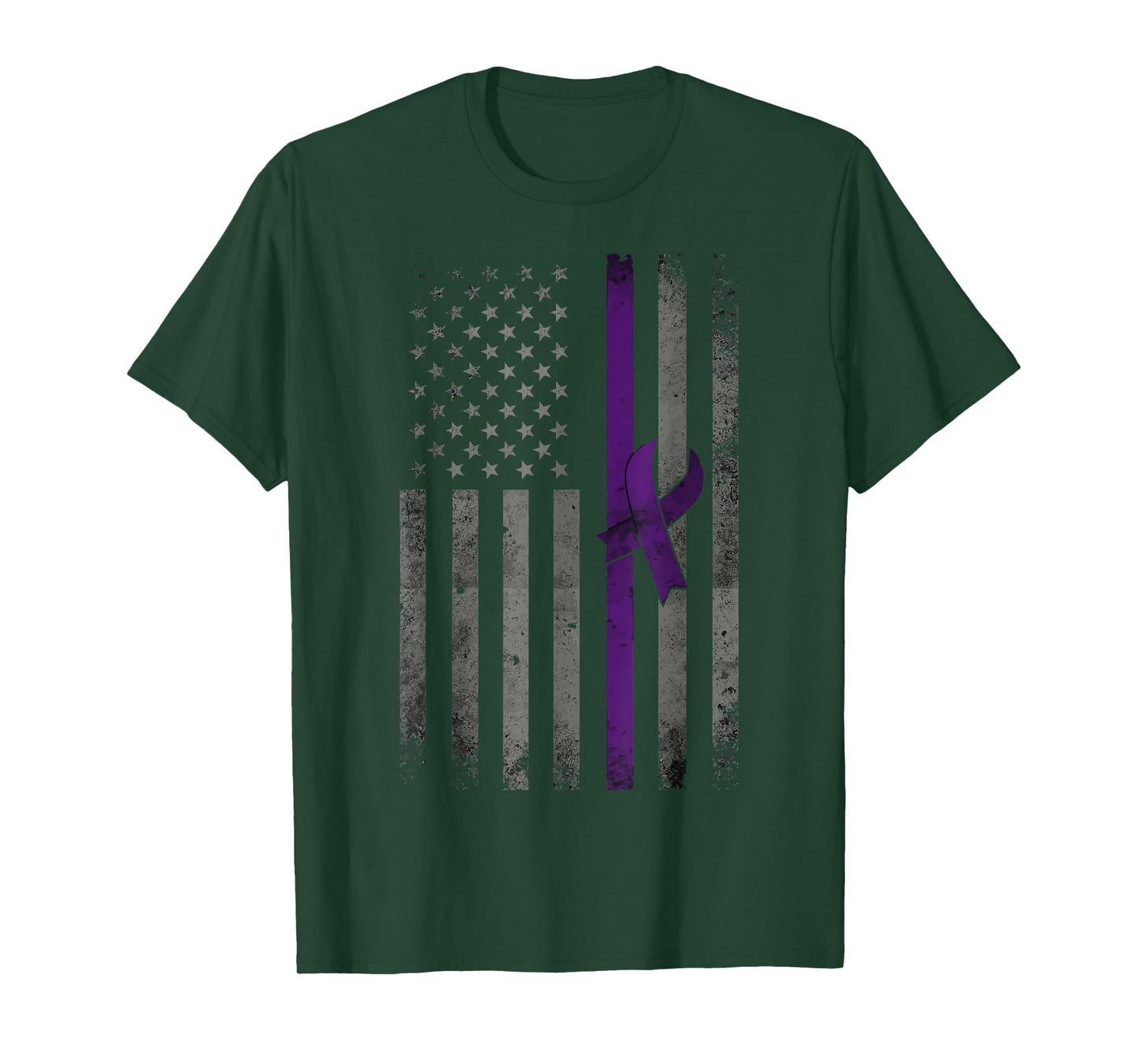 Vintage American Flag Alzheimer's Awareness Purple Ribbon T-Shirt